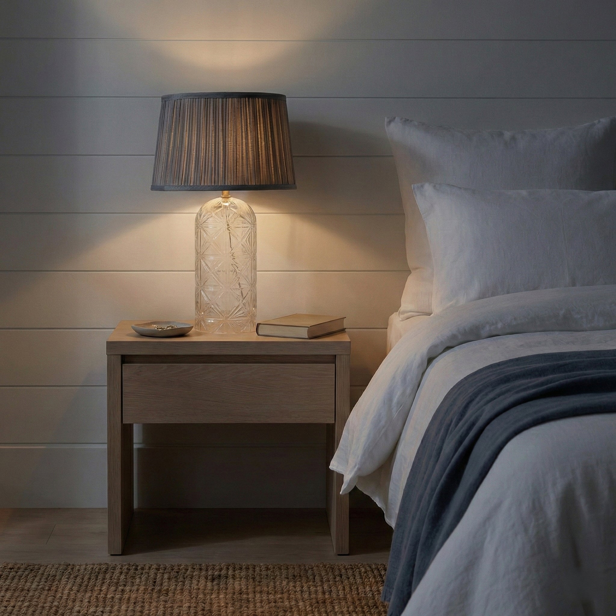 Luxora Decorative Glass Table Lamp with Gold Finish and Grey Shade