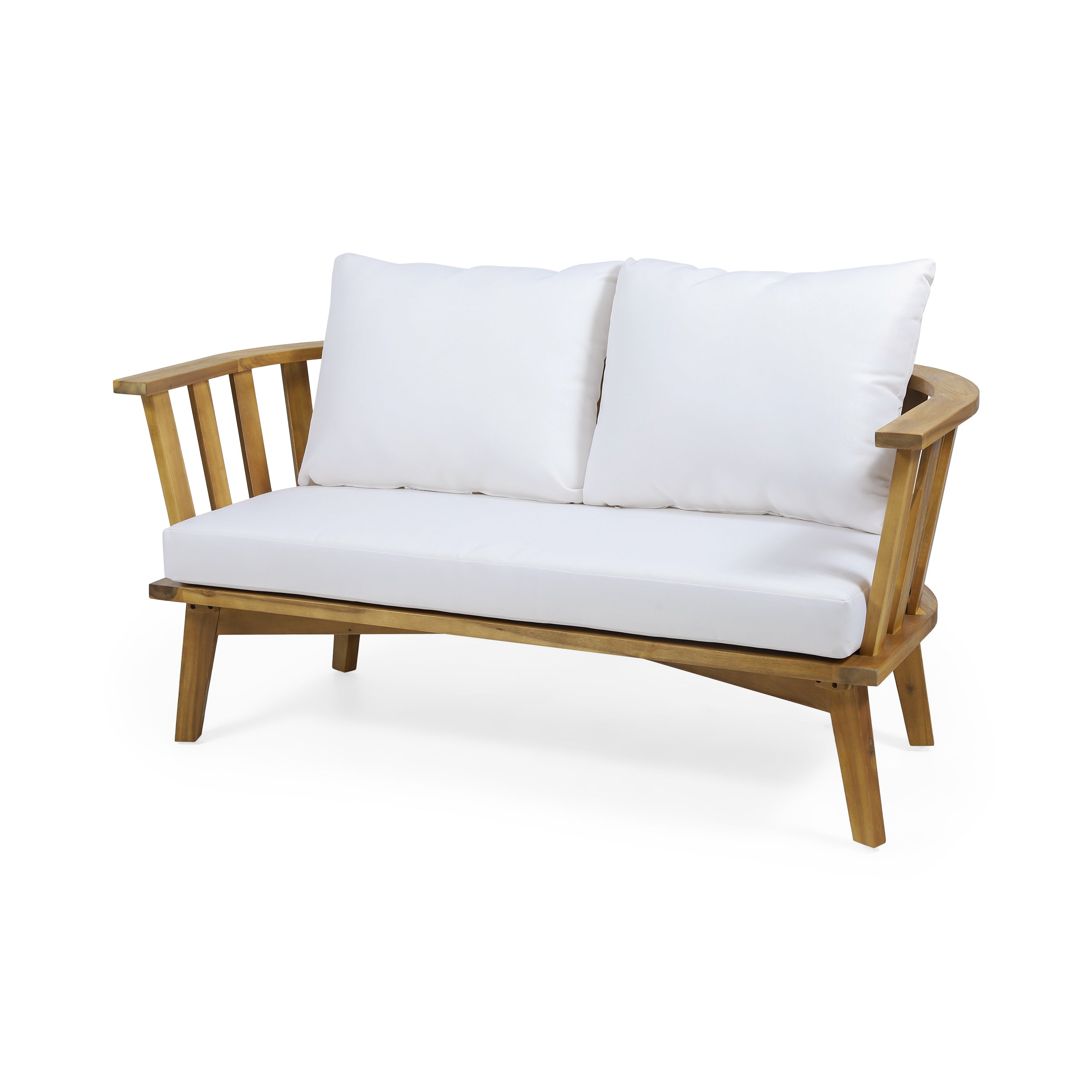 2-Person Outdoor Acacia Wood Patio Seating Group with Cushions and Coffee Table
