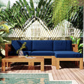 TOPMAX Outdoor 5-Piece Wood Sectional Patio Sofa Set with Blue Cushions