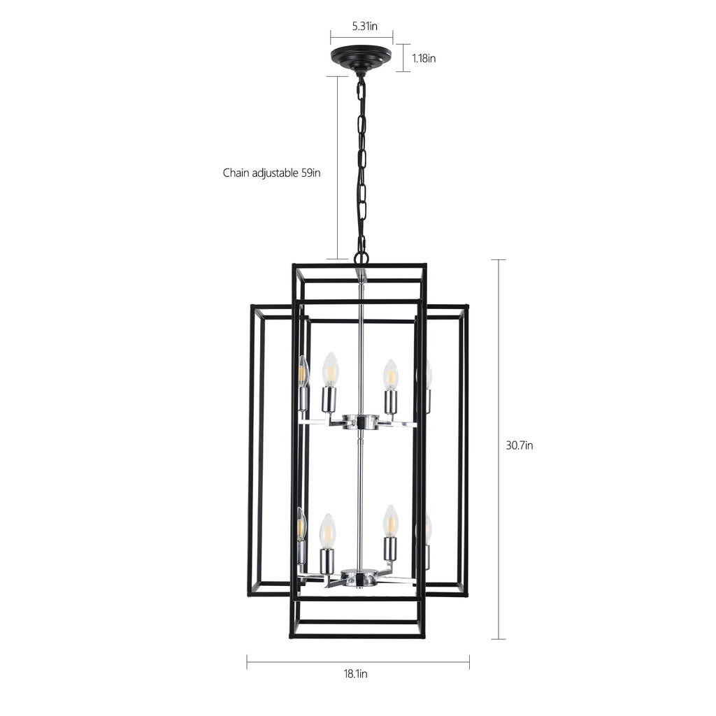 18' Modern 8-Light Black & Chrome Geometric Pendant Chandelier