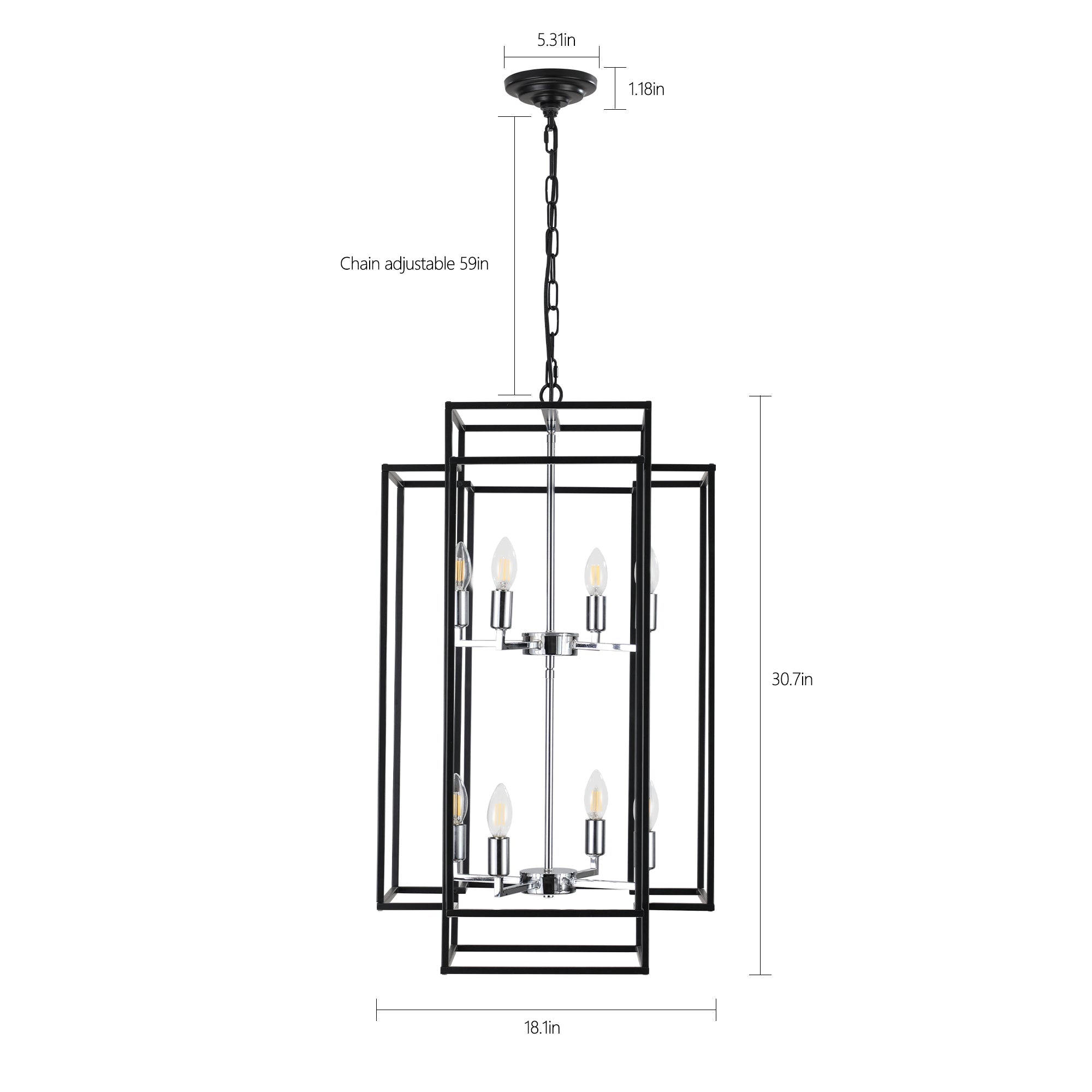 18' Modern 8-Light Black & Chrome Geometric Pendant Chandelier