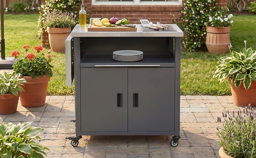 Foldable Outdoor Prep Station BBQ Cart Patio Dining Cart