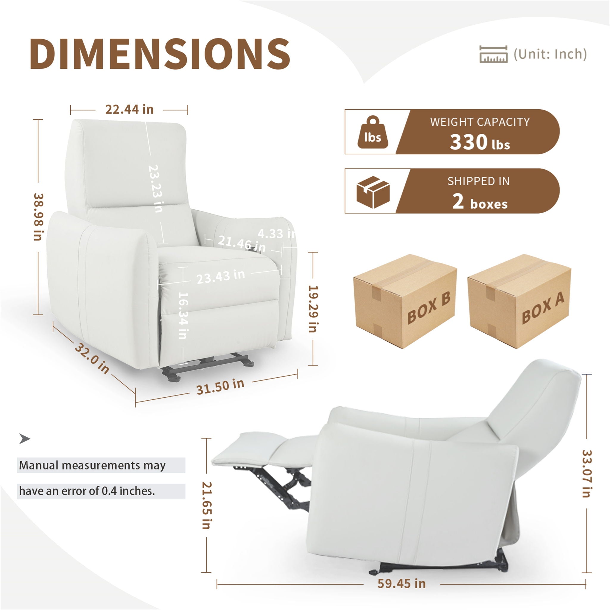 Wall Hugger Power Recliner Chair With USB Port (Type-C)
