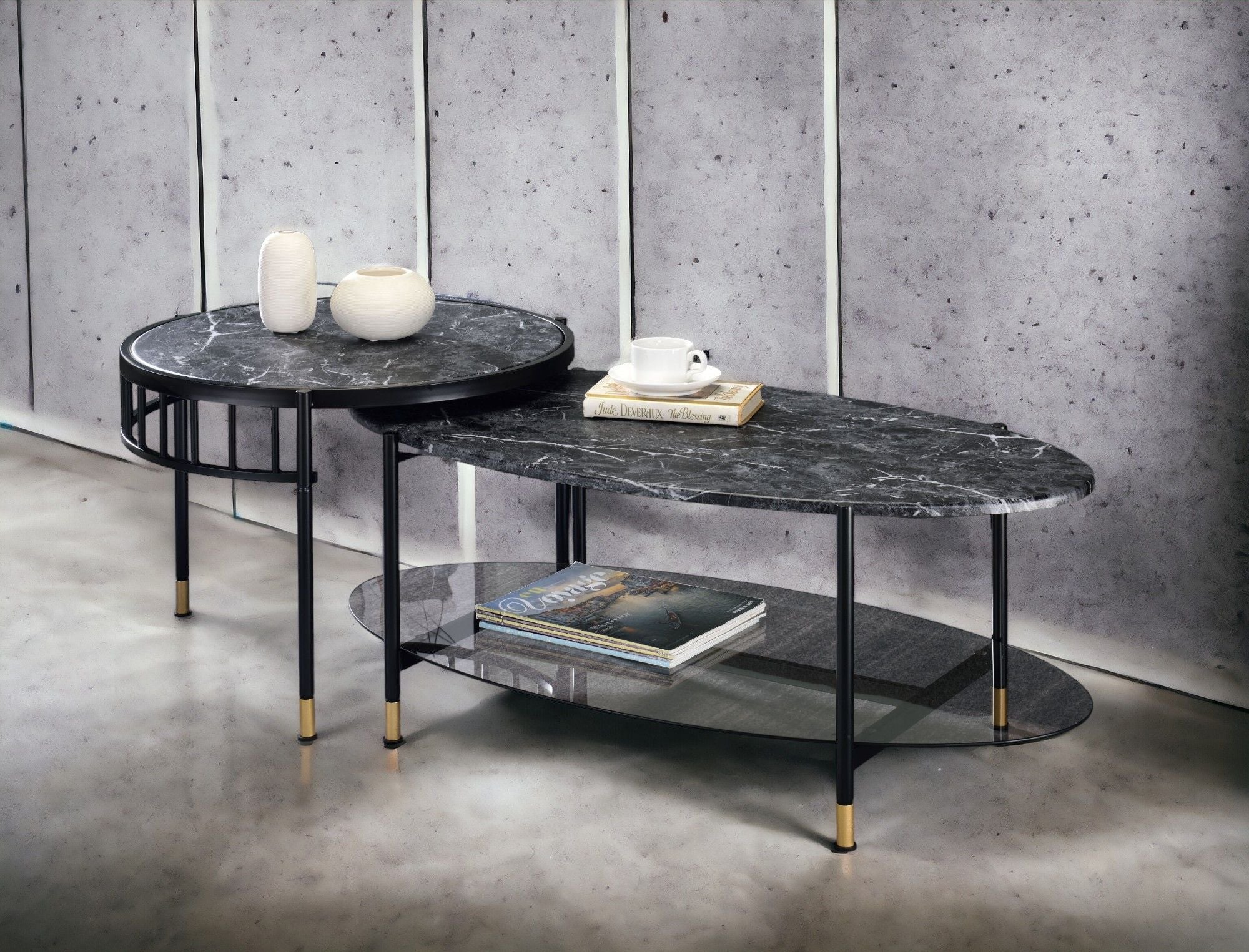 Silas Engineered Stone Top Nesting Table - Black