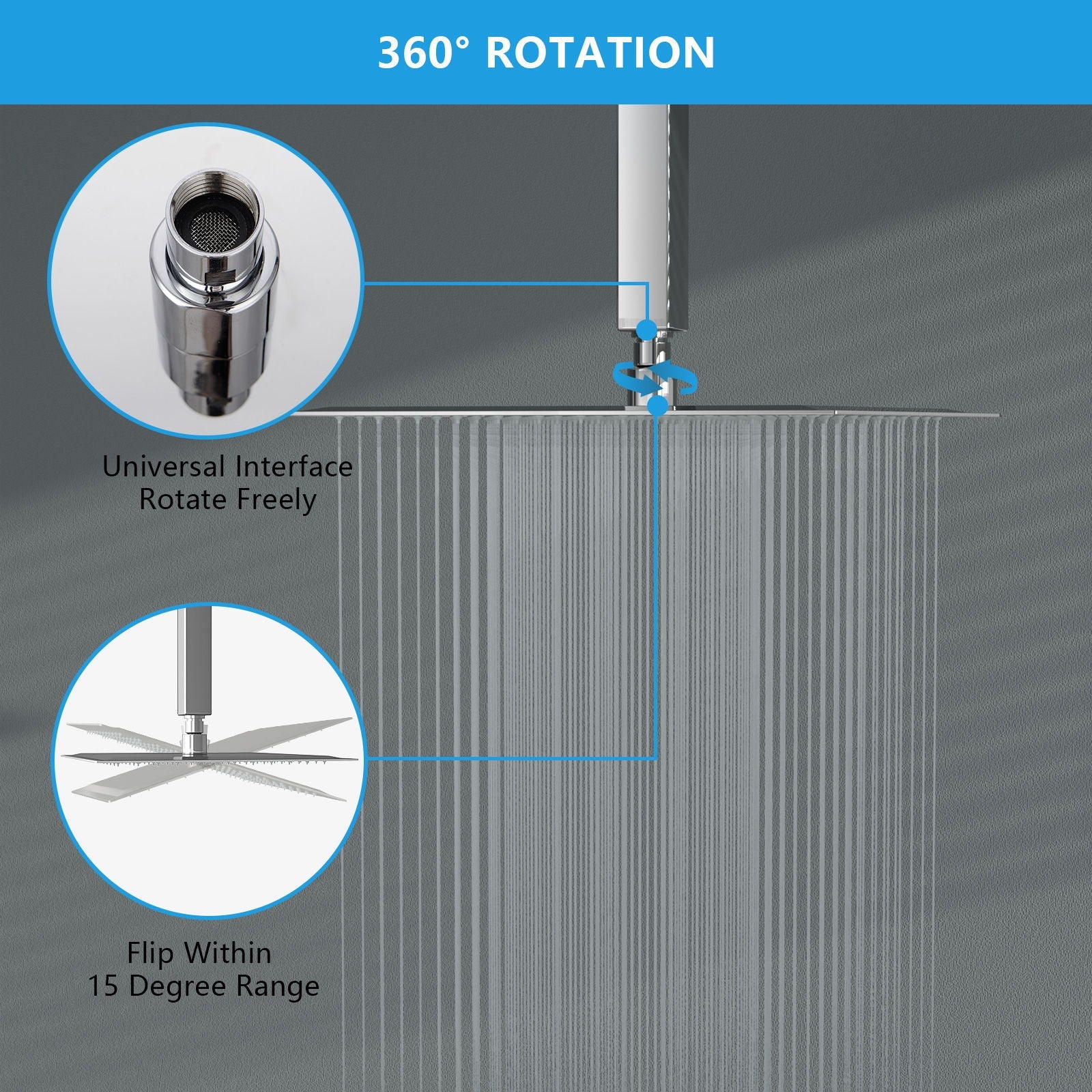 Ultra Thin Square Rainfall Shower Head Stainless Steel, Wall Or Ceiling Mount