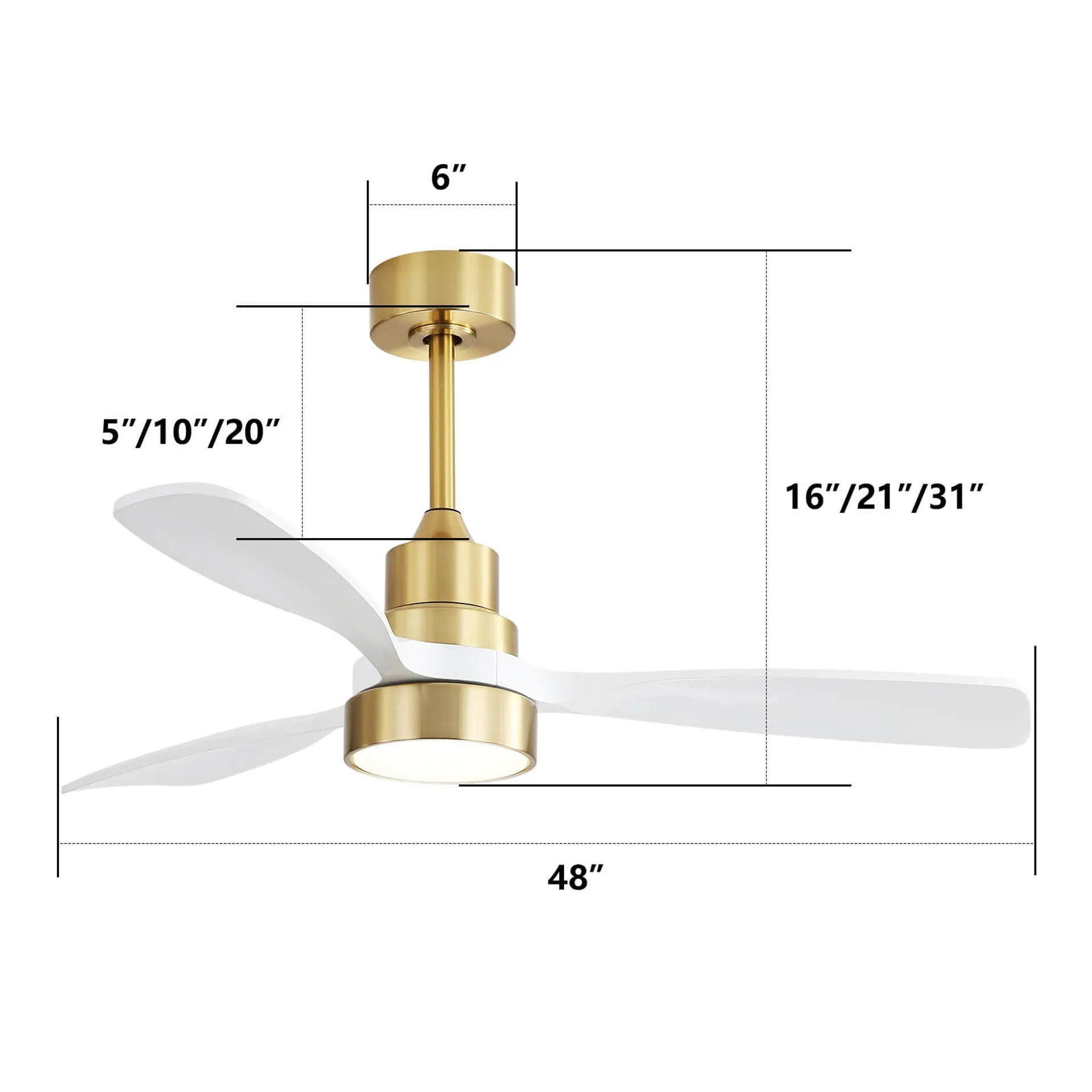 Indoor Ceiling Fan with Dimmable LED Light, 6-Speed Remote, Reversible Blades