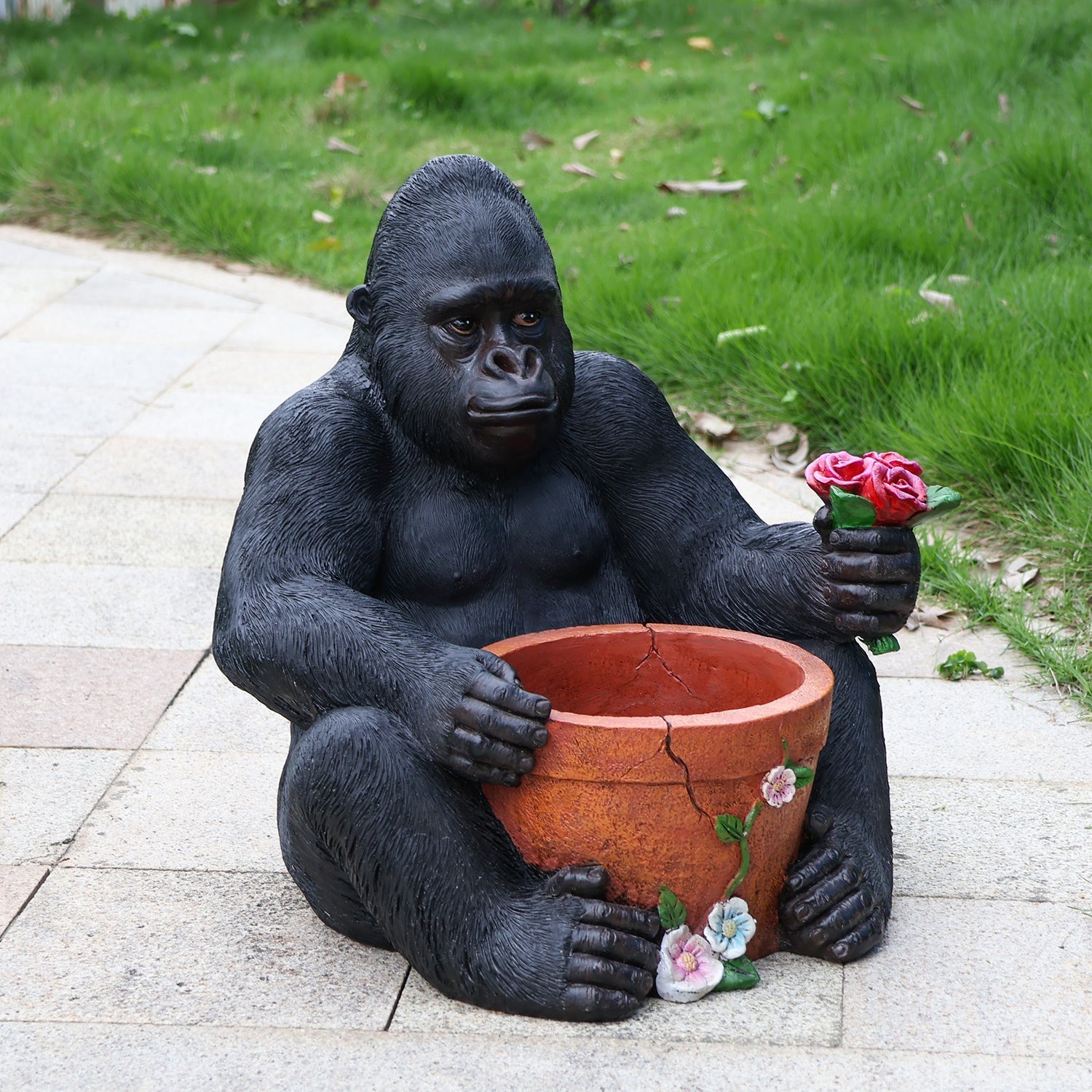 Outdoor Garden Sculpture Chimpanzees Flower Pot Planter