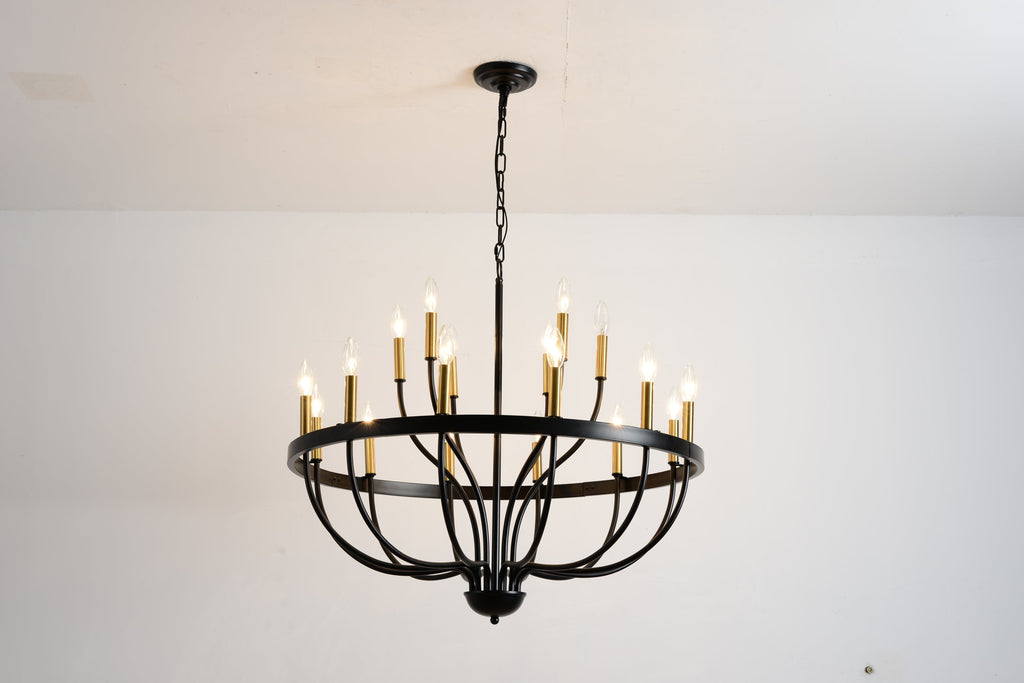 15-Light Industrial Iron Candle Chandelier Modern Farmhouse Pendant Light