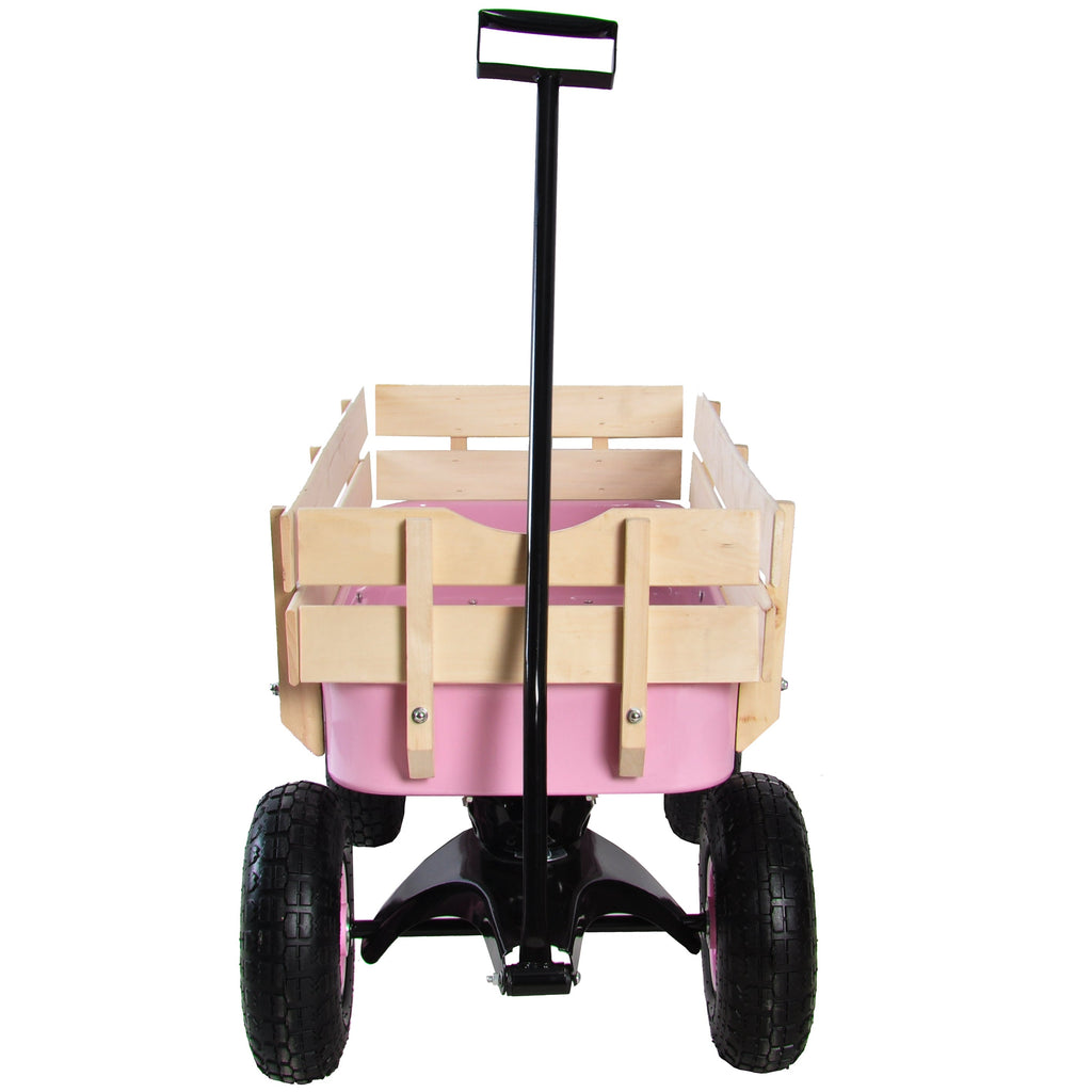 Outdoor All Terrain Garden Wagon with Wooden Railings and Pneumatic Tires