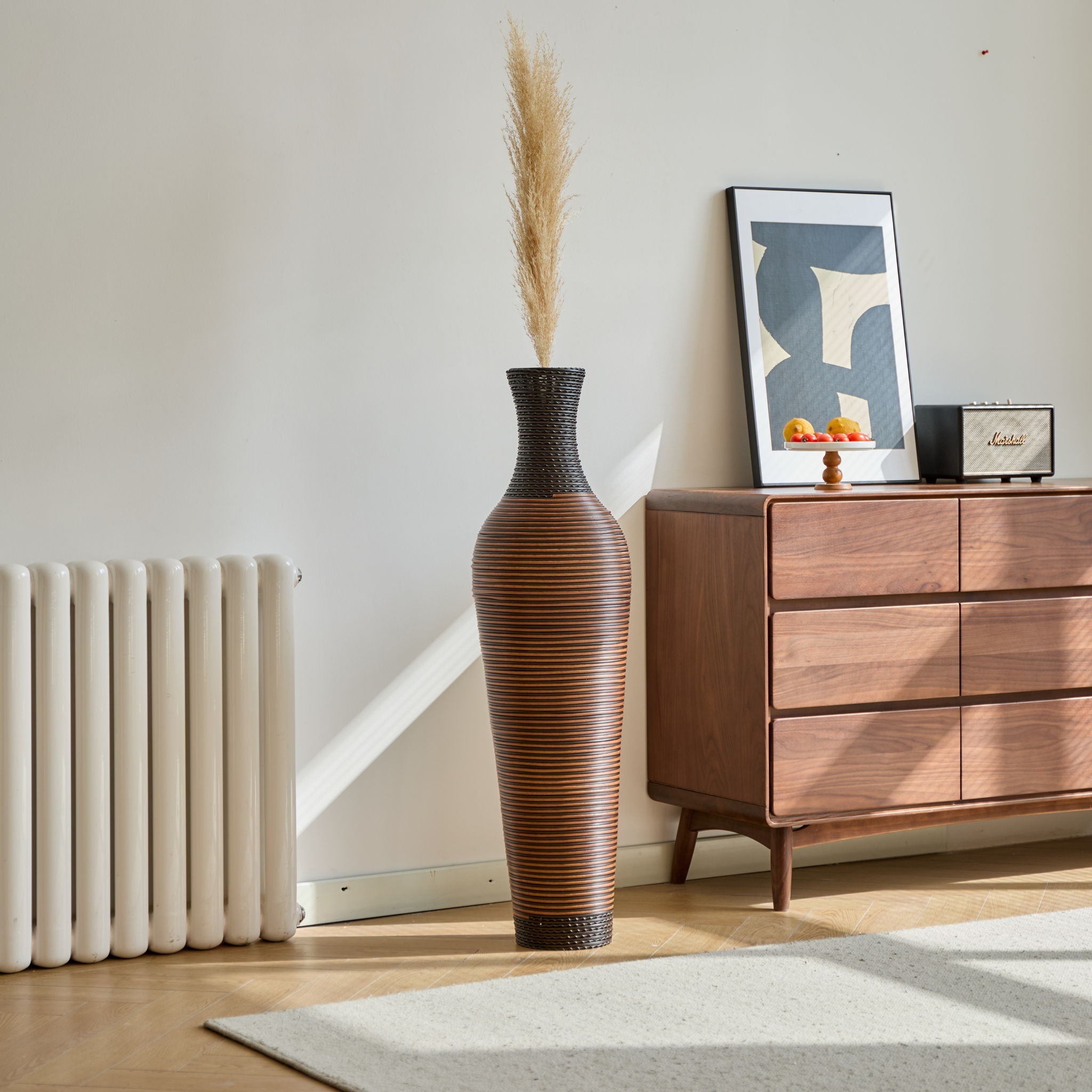 Tall Standing Designer Floor Vases With Elegant 2 Tone Finishes Ideal For Decorating Living Rooms, Bedrooms, Entryways Perfect For Decorating Your Home - Black / Gray