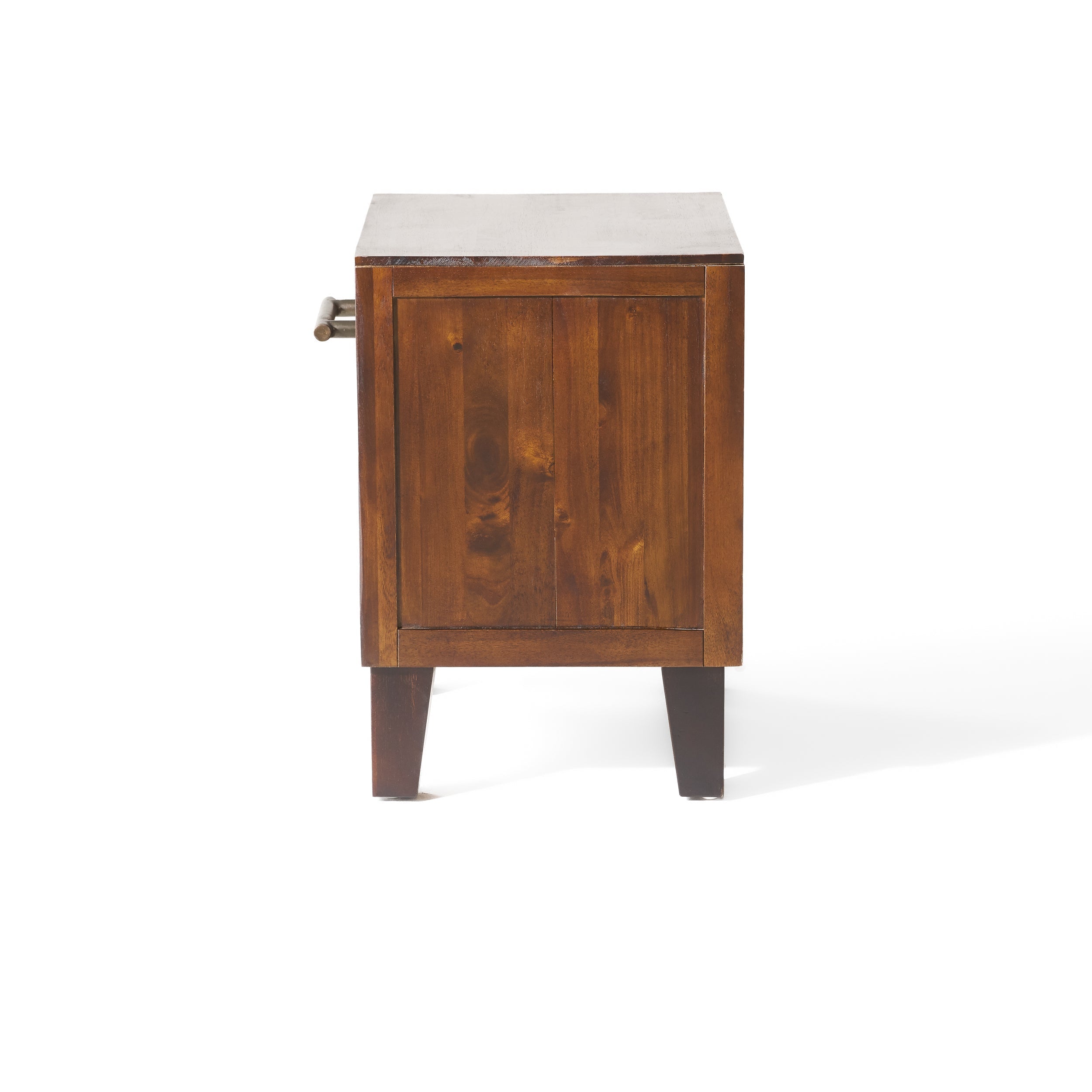 End Table in Brown Acacia Wood with Storage Drawer and Shelf