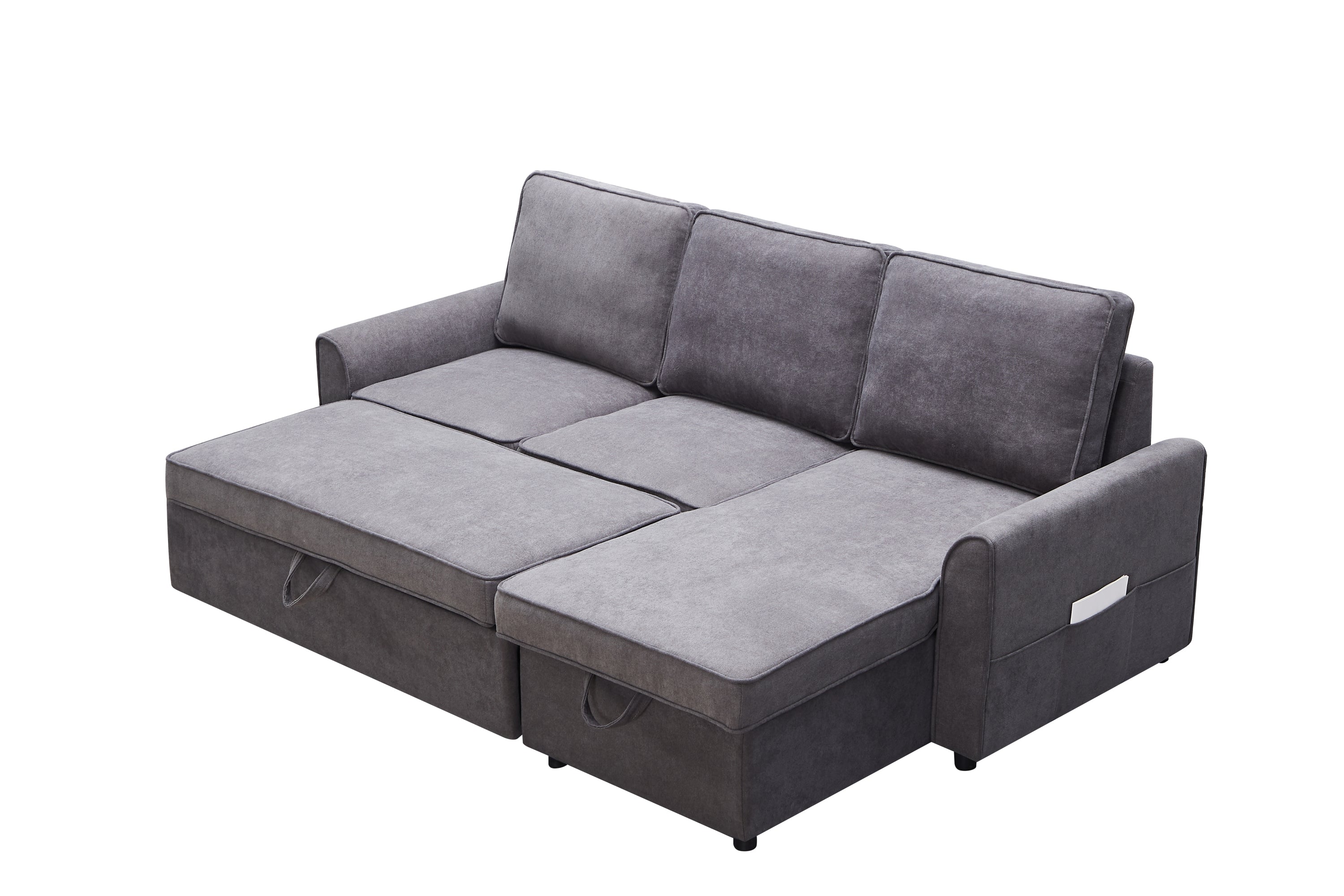 Modern Modular L-Shaped Sofa Bed with Chaise Dark Grey Linen