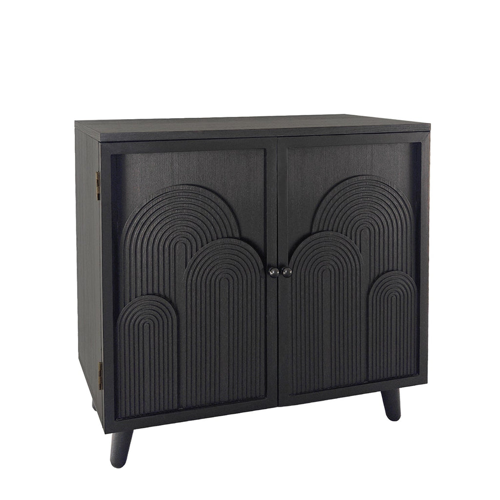 Modern Black Wood Storage Cabinet with Embossed Door