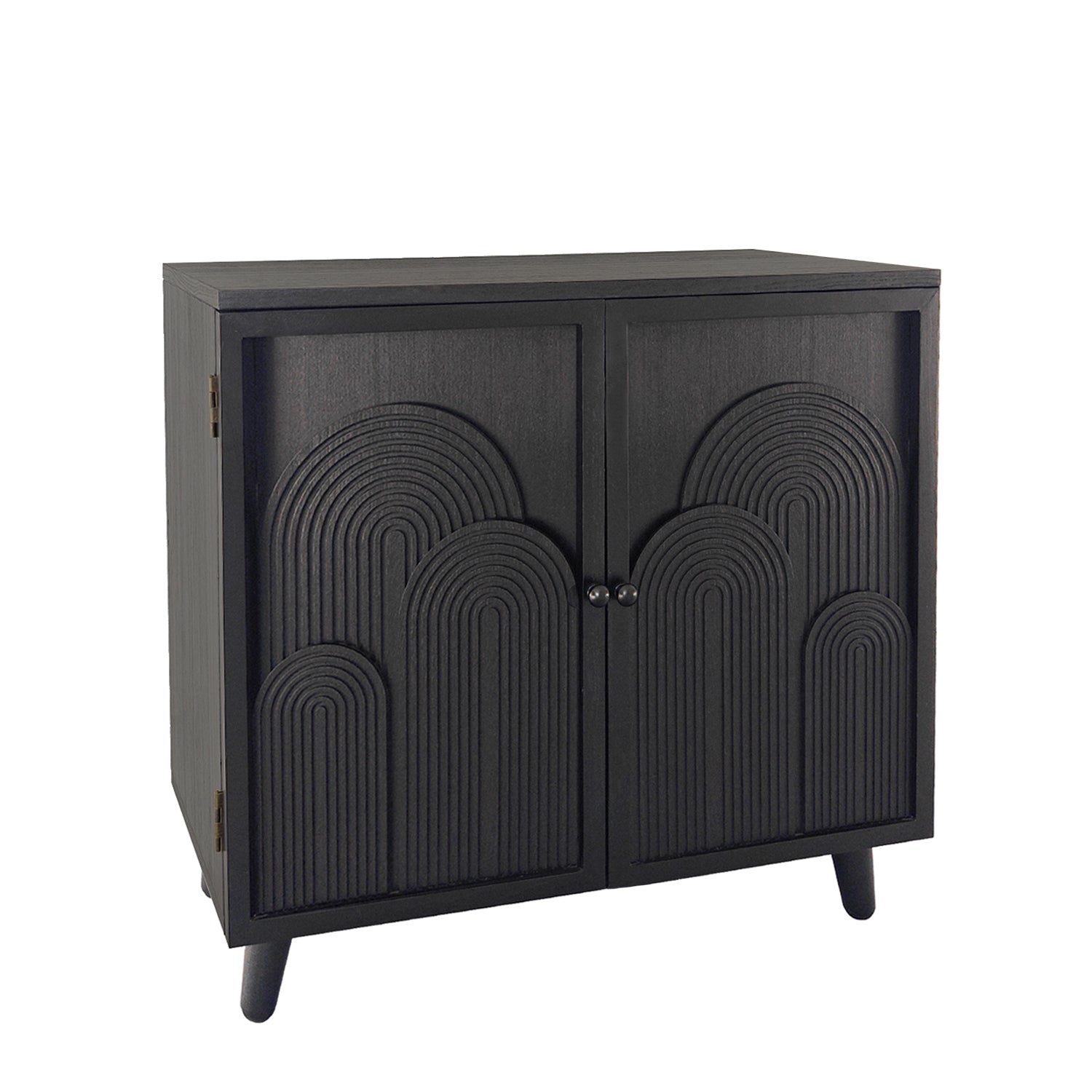 Modern Black Wood Storage Cabinet with Embossed Door
