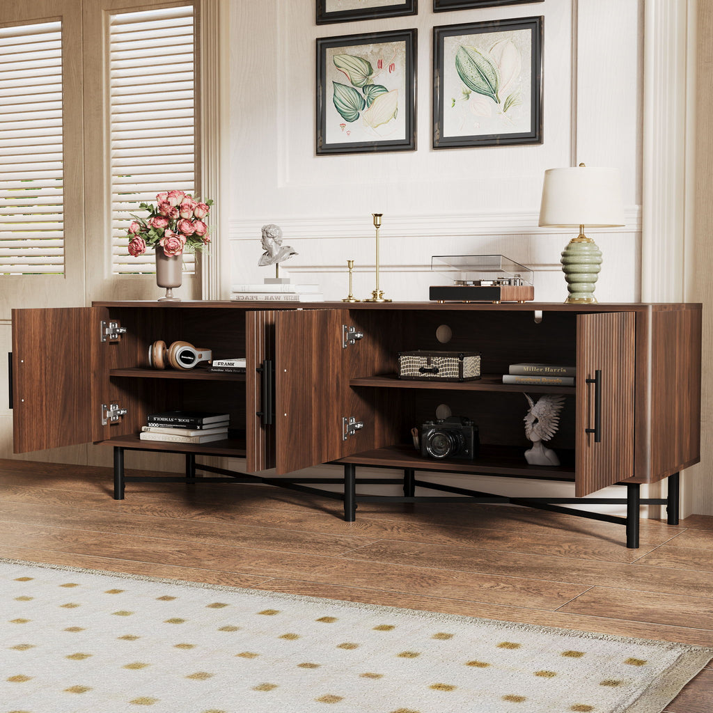 4 Door TV Cabinet with Adjustable Shelves and Storage Spaces