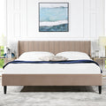Aspen Vertical Tufted Headboard Platform Bed Set, King, Mink Beige Performance Velvet