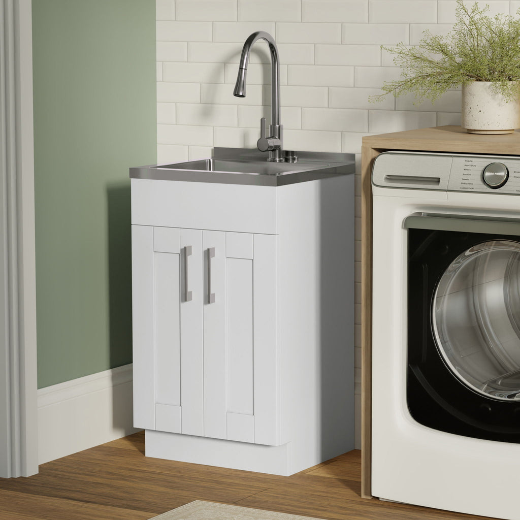 Modern Shaker All-In-One Laundry Utility Sink And Cabinet with Pull Out Faucet