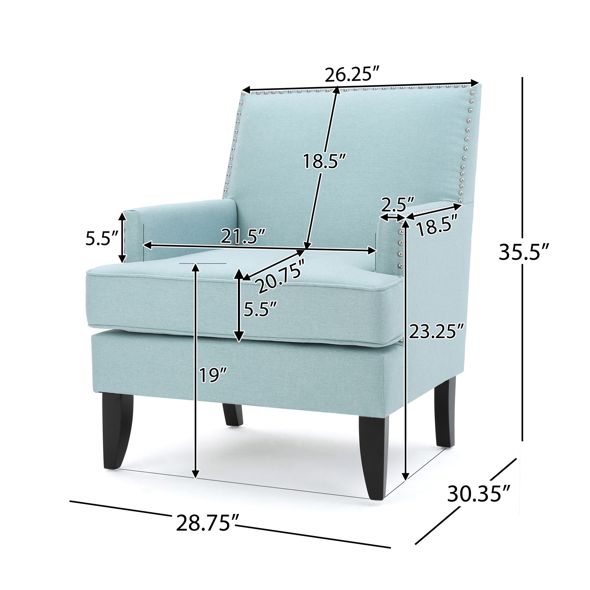 Serenada Upholstered Fabric Club Chair With Nailhead Trim And Tapered Birch Legs