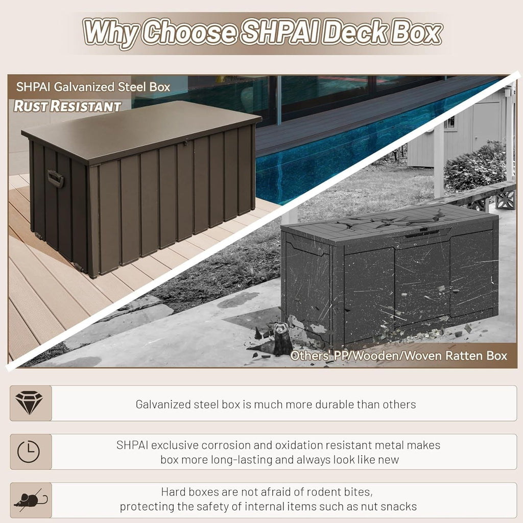 190 Gallon Metal Deck Box, Waterproof Steel Outdoor Storage Cabinet