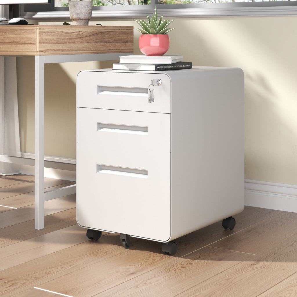 3-Drawer Mobile File Cabinet with Lock and Casters