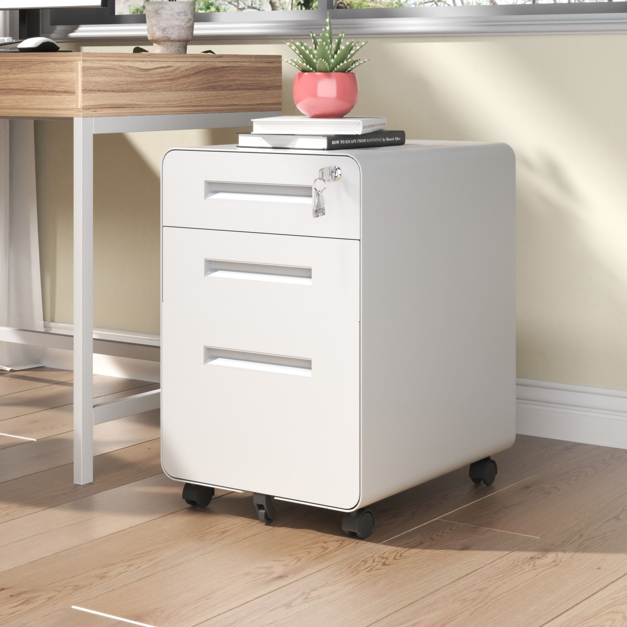 3-Drawer Mobile File Cabinet with Lock and Casters