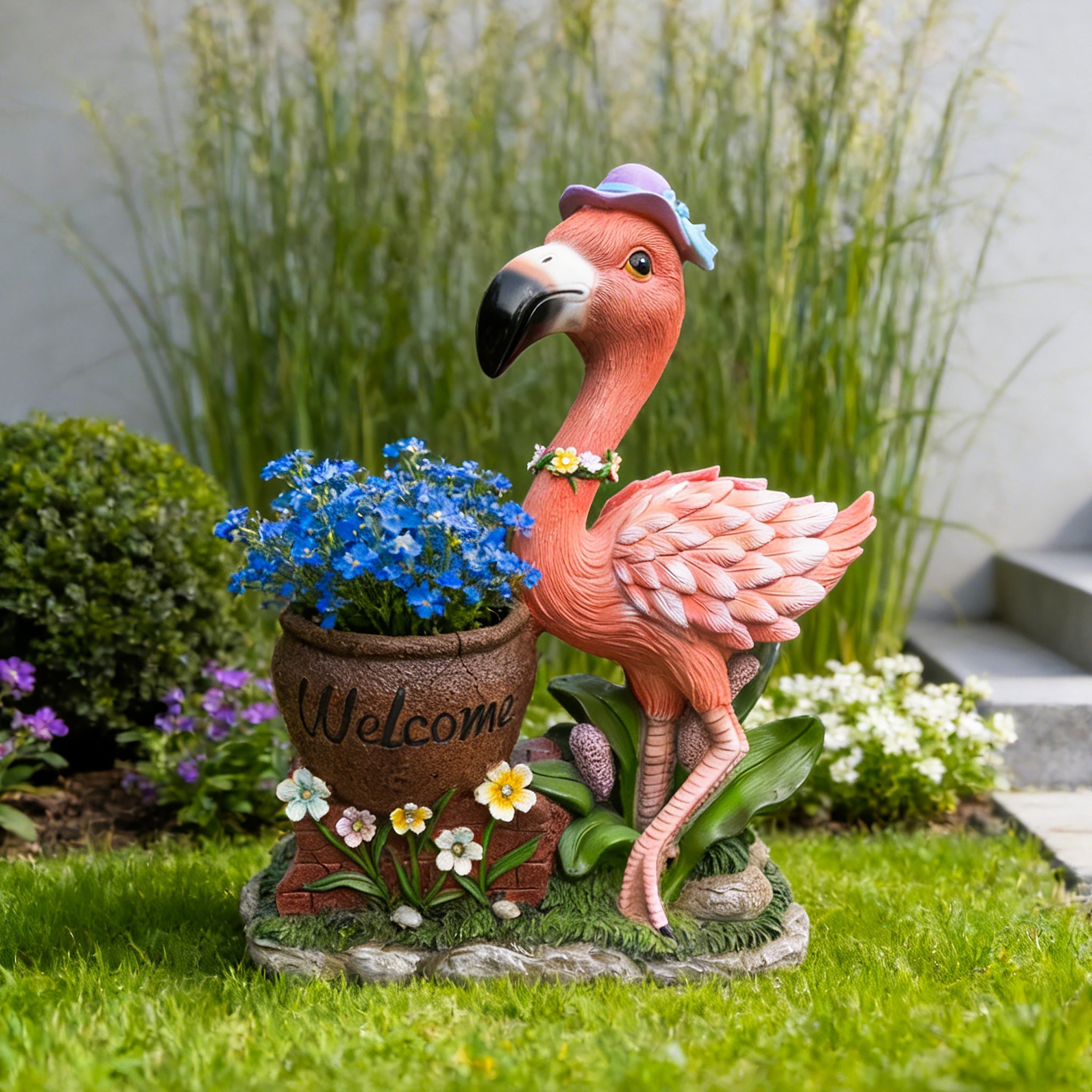 Outdoor Garden Sculpture Flamingo Flower Pot Planter