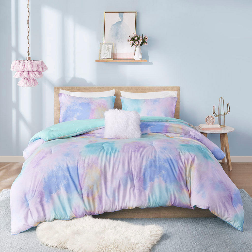 Twin/Twin XL Watercolor Tie Dye Printed Comforter Set with Throw Pillow