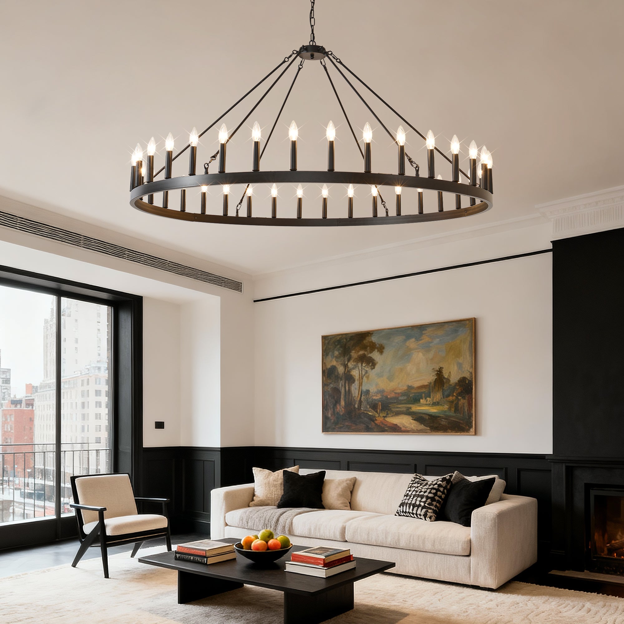 59.1 Inch 36-Light Wagon Wheel Chandelier