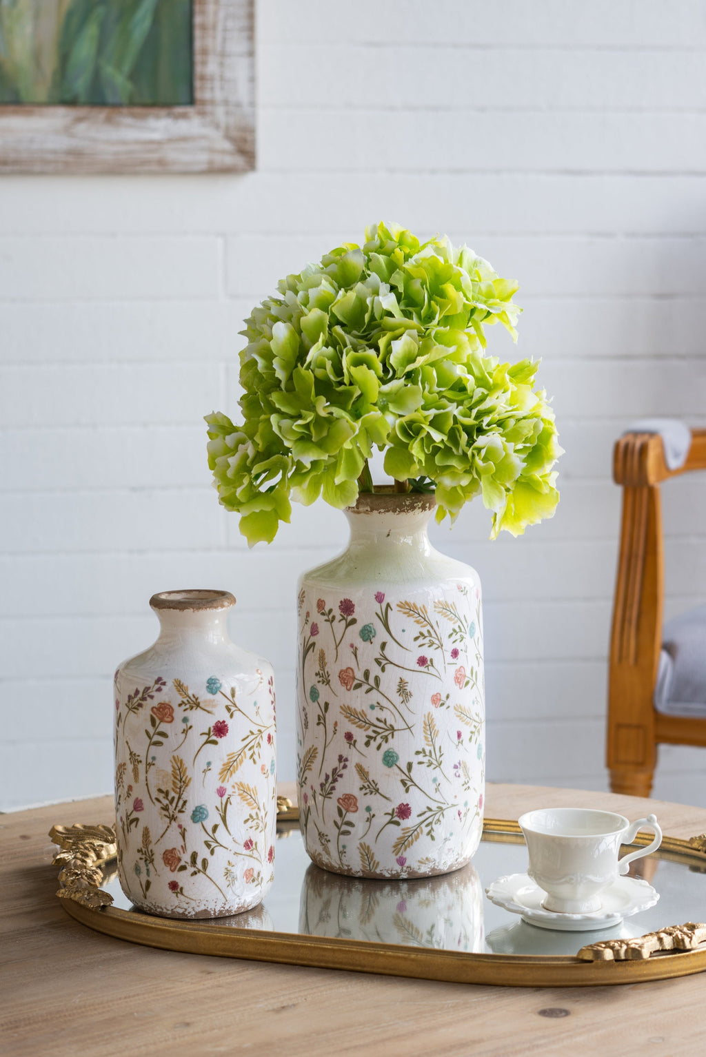 Ceramic Cylinder Vase with Multi-Colored Floral Motifs