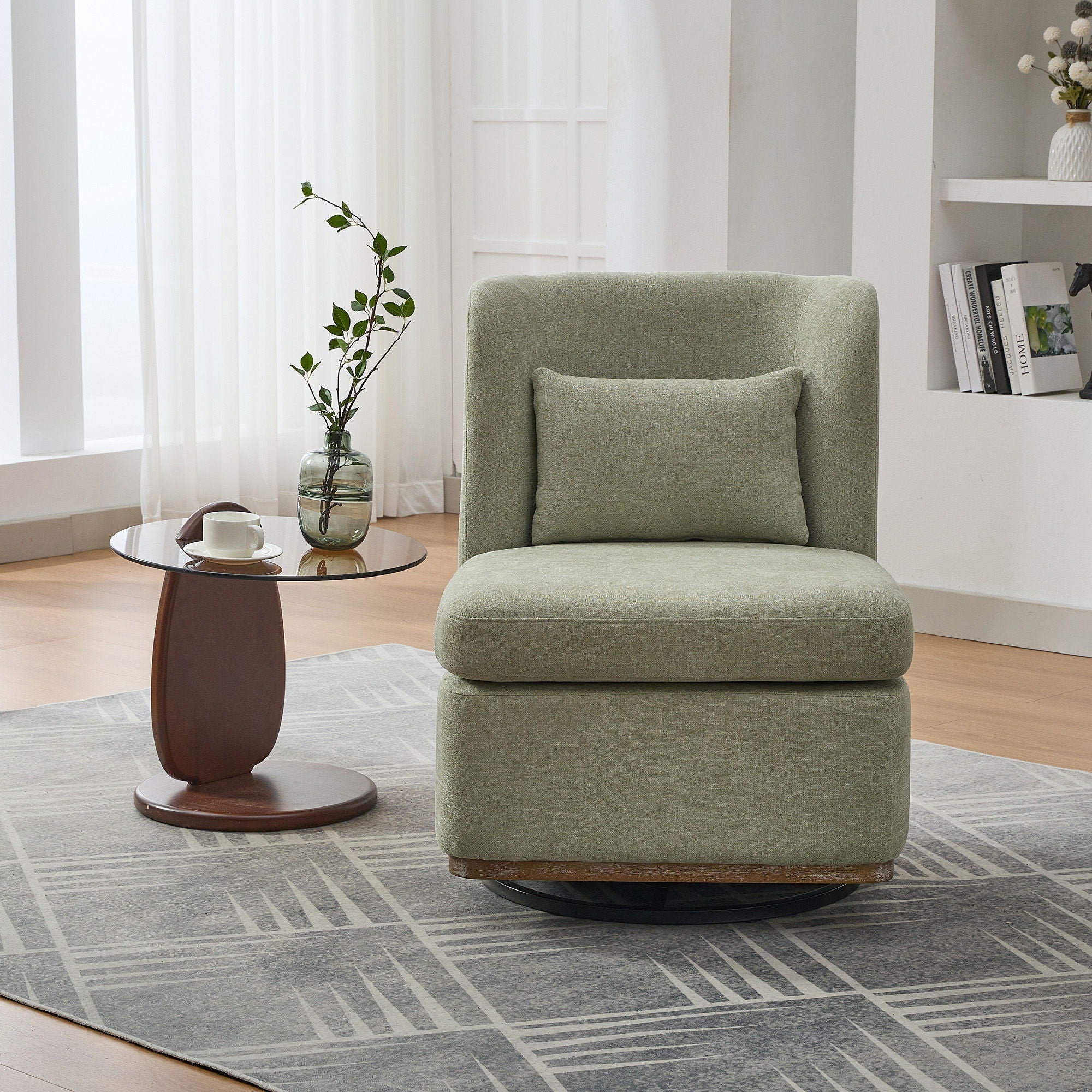 Wide Modern Cushioned Armless Metal Base 360° Swivel Chair With Pillow