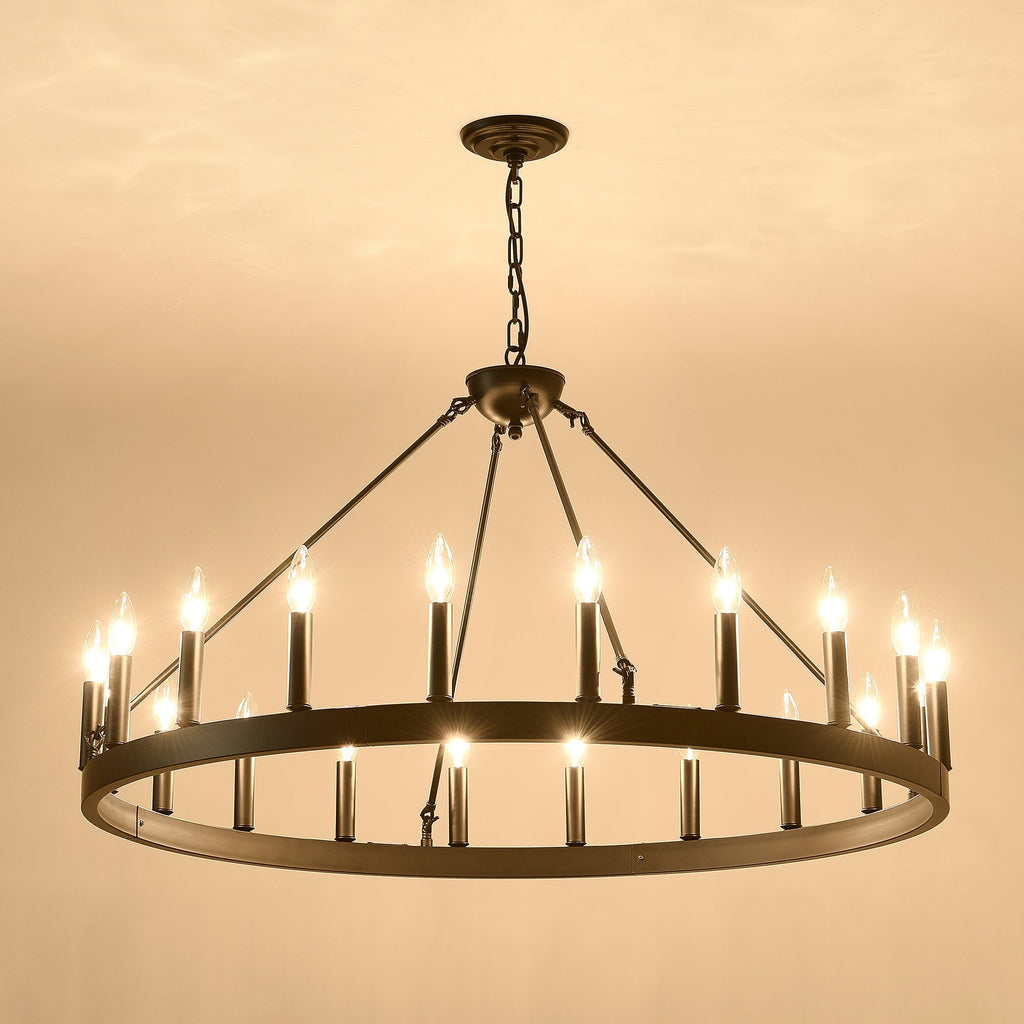 53.15 Inch Matte Black Wagon Wheel Chandelier with 30 Lights
