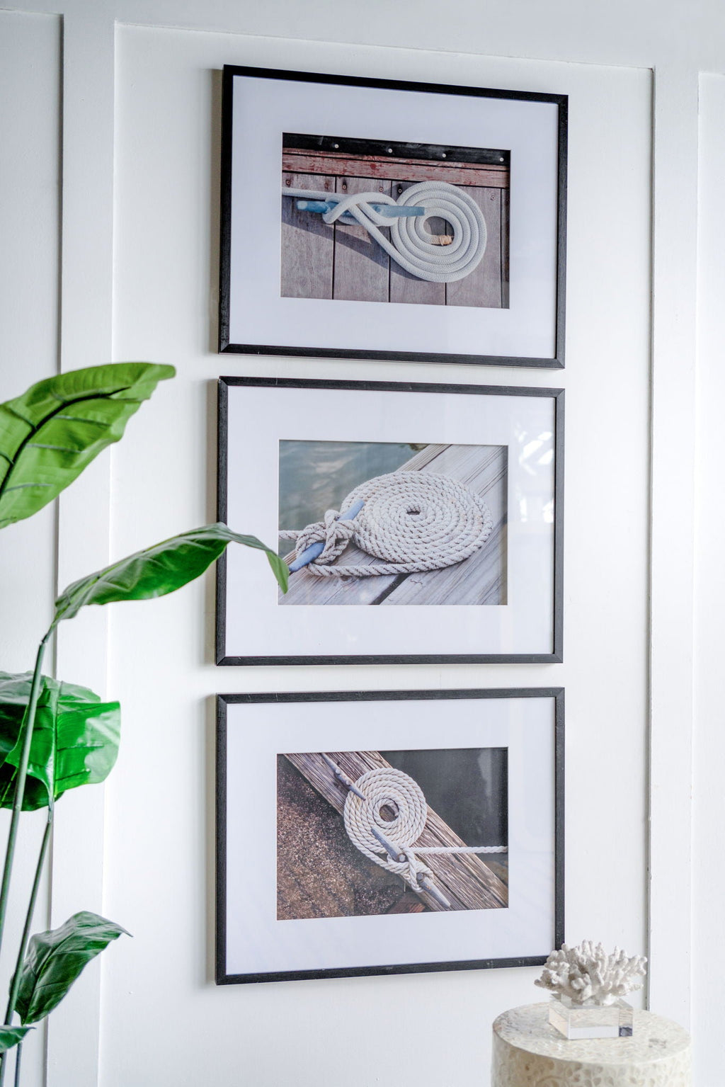 Rope Wall Art With Frame, Wall Decor For Living Room (Set of 3) - White / Black
