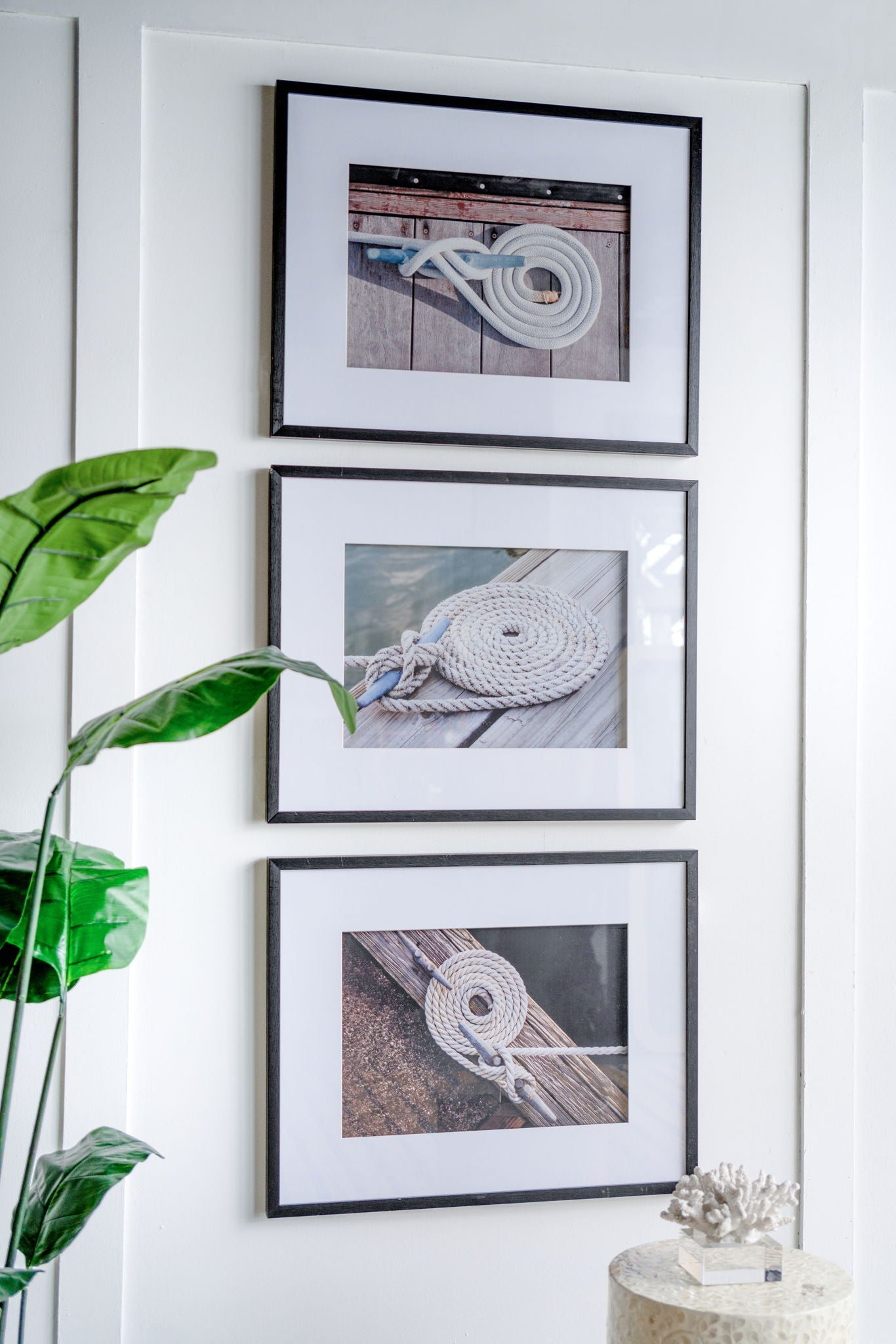 Rope Wall Art With Frame, Wall Decor For Living Room (Set of 3) - White / Black