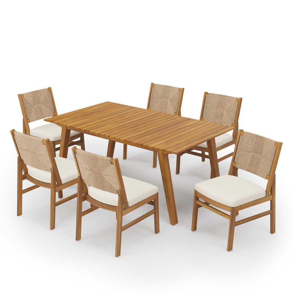 Outdoor 7 Pieces Acacia Wood Dining Set with Taiga 69 Table and Teak Finish