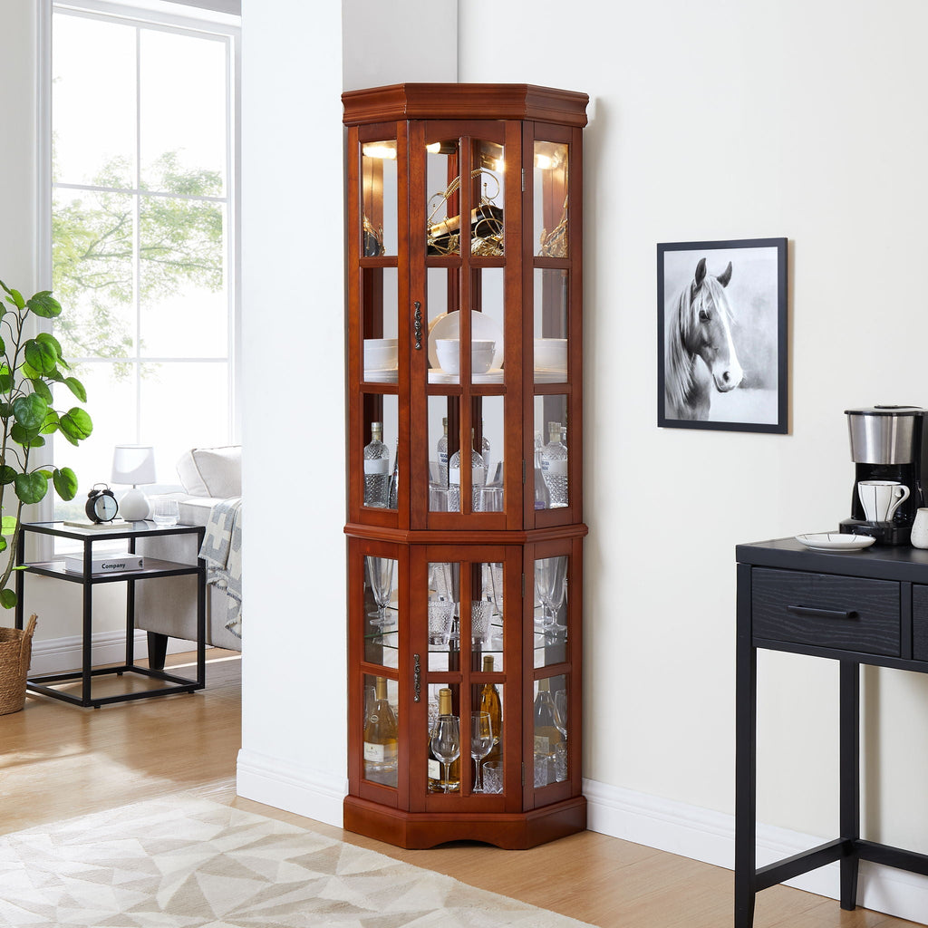 Corner Curio Cabinet With 5 Shelves And Lighting System