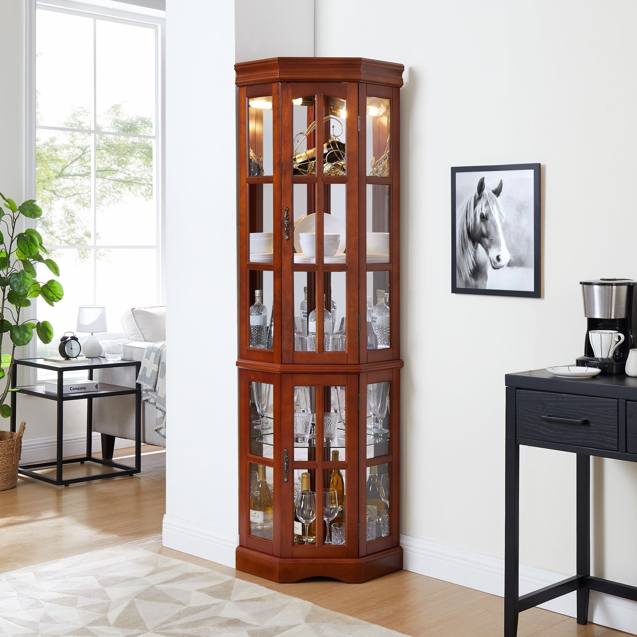 Corner Curio Cabinet With 5 Shelves And Lighting System