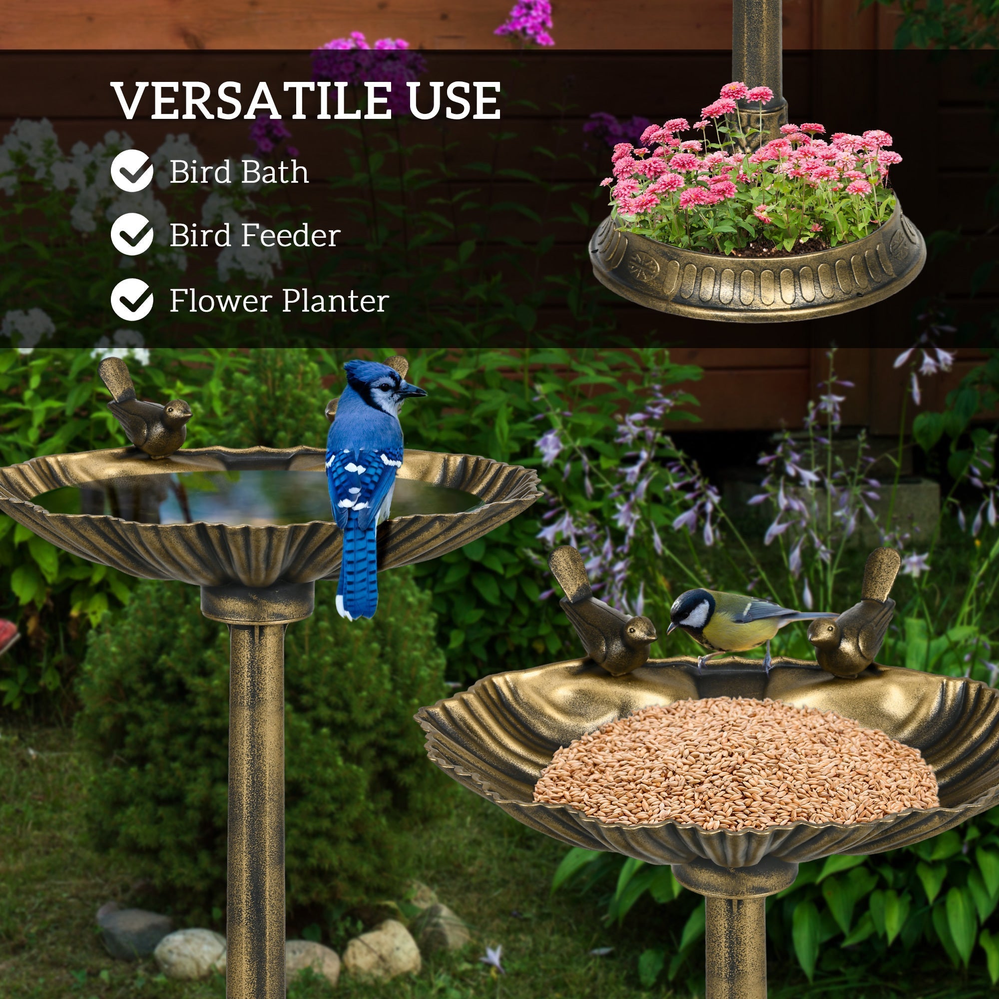 Outsunny 32' Antique Bird Bath with Pedestal Flower Planter Base