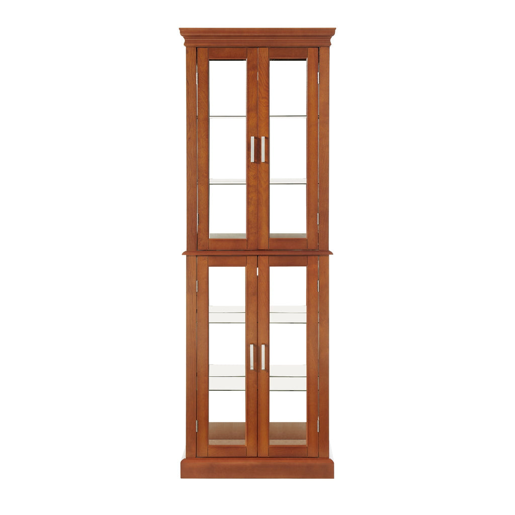 Lighted Curio Cabinet With Adjustable Shelves and Mirrored Back Panel