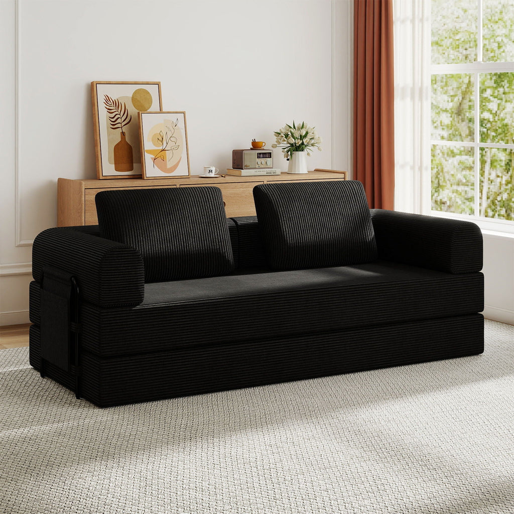 Convertible Sleeper Sofa Bed With Cylindrical Pillow