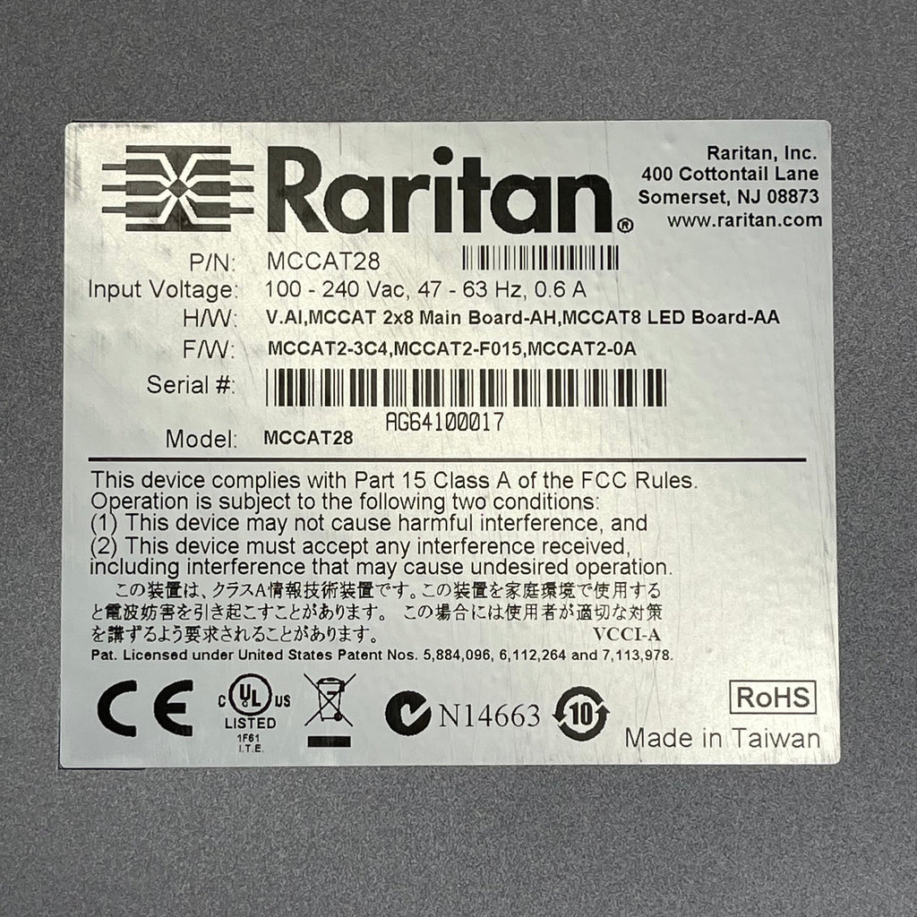 RARITAN MasterConsole CAT28 KVM Switch MCCAT28 (Used, Working)