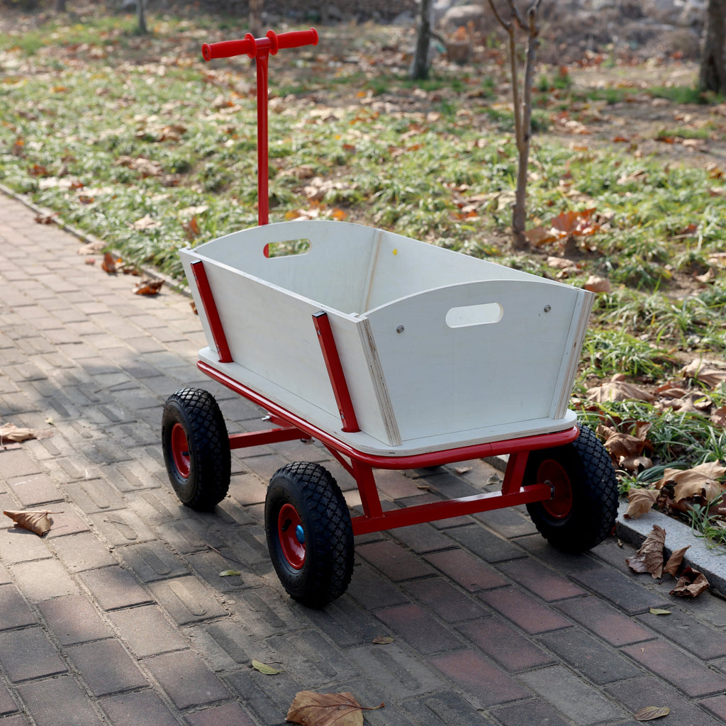 Wooden Children's Outdoor Stroller with Four-Wheel Design