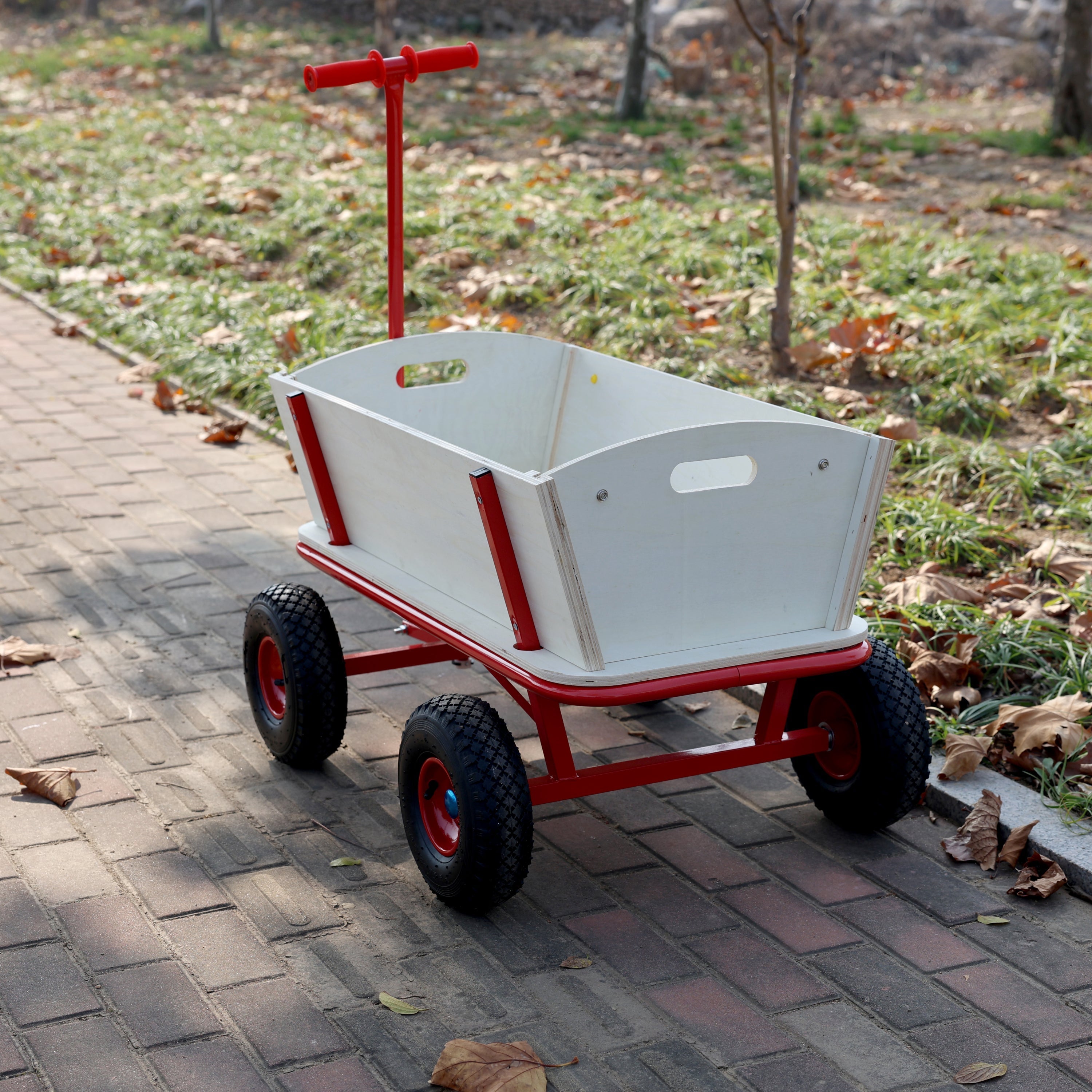 Wooden Children's Outdoor Stroller with Four-Wheel Design
