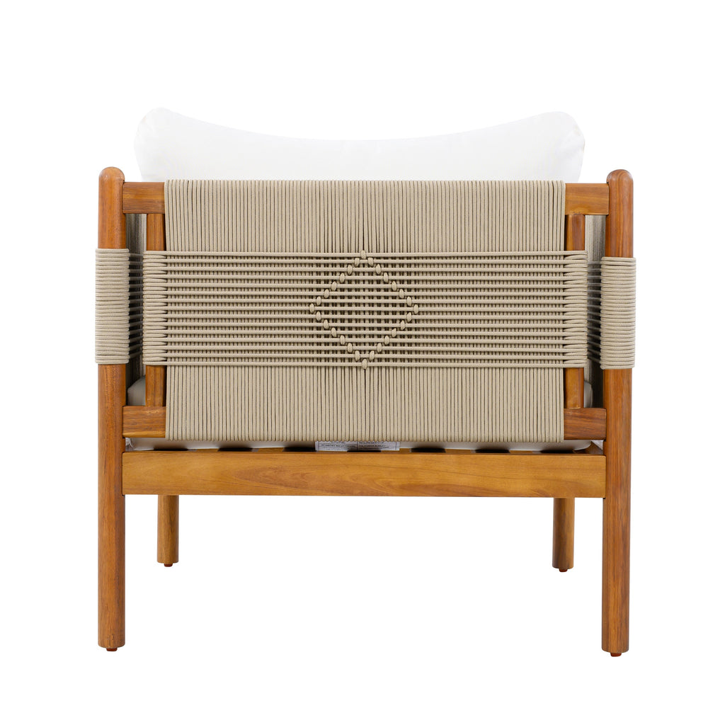 Outdoor Club Chairs (Set of 2) with Diamond-Pattern Beige Rope, Teak Finish