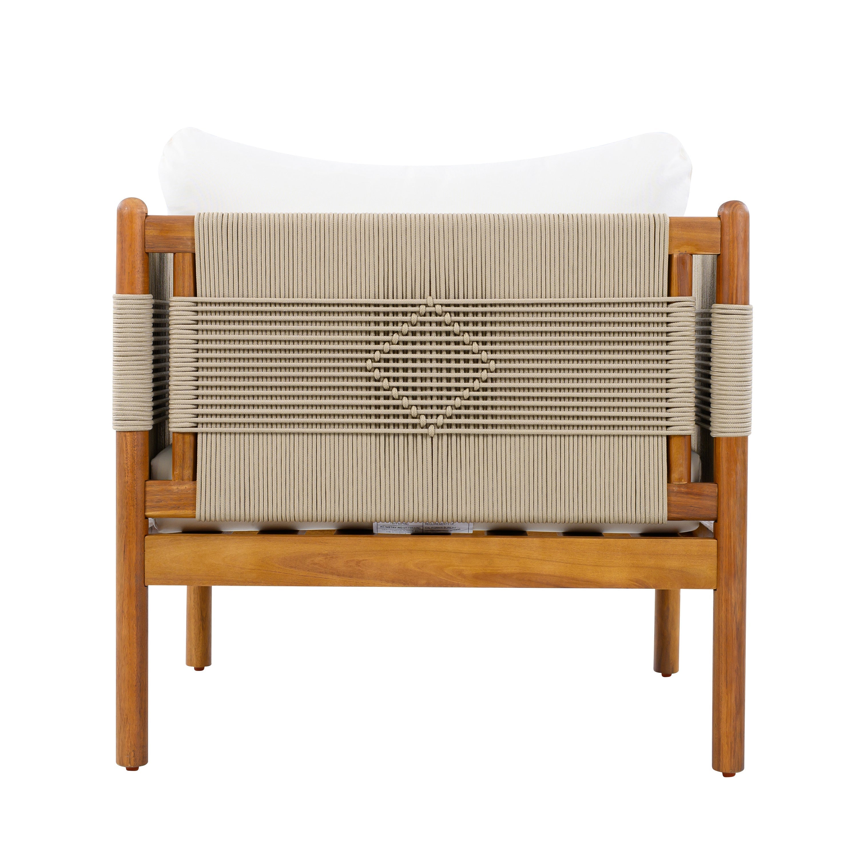 Outdoor Club Chairs (Set of 2) with Diamond-Pattern Beige Rope, Teak Finish
