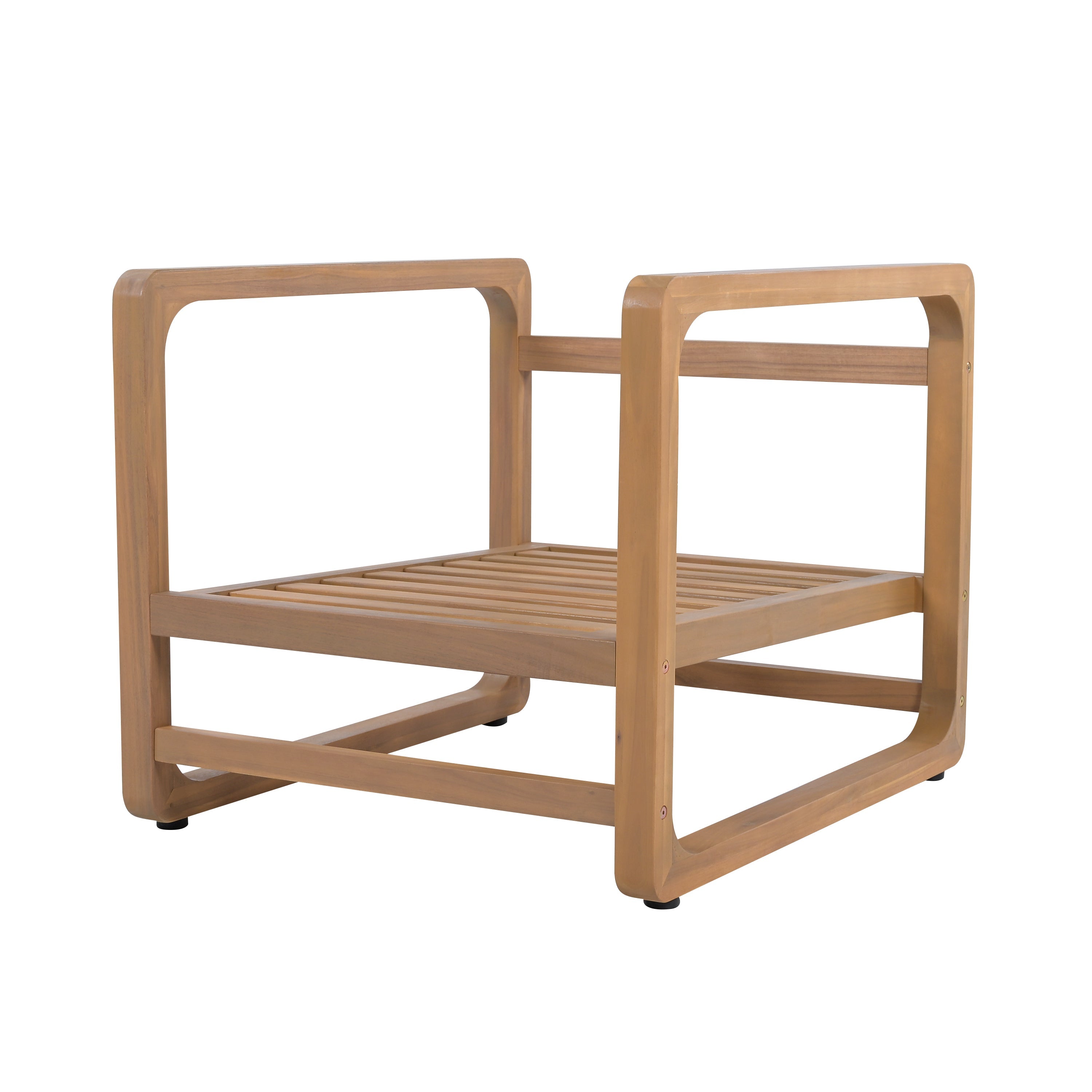 Acacia Wood Outdoor Set: 2 Club Chairs + Rustic Slat Side Table