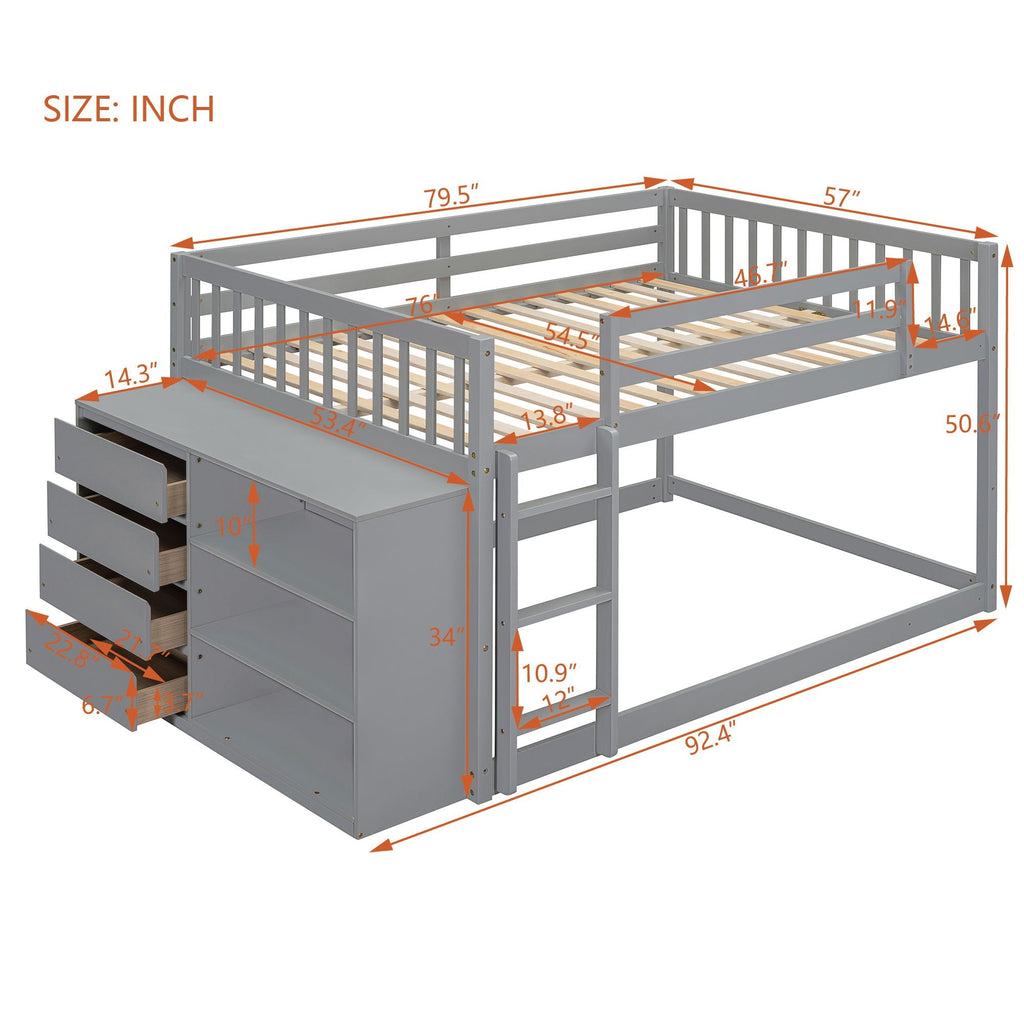 Bunk Bed With 4 Drawers and 3 Shelves