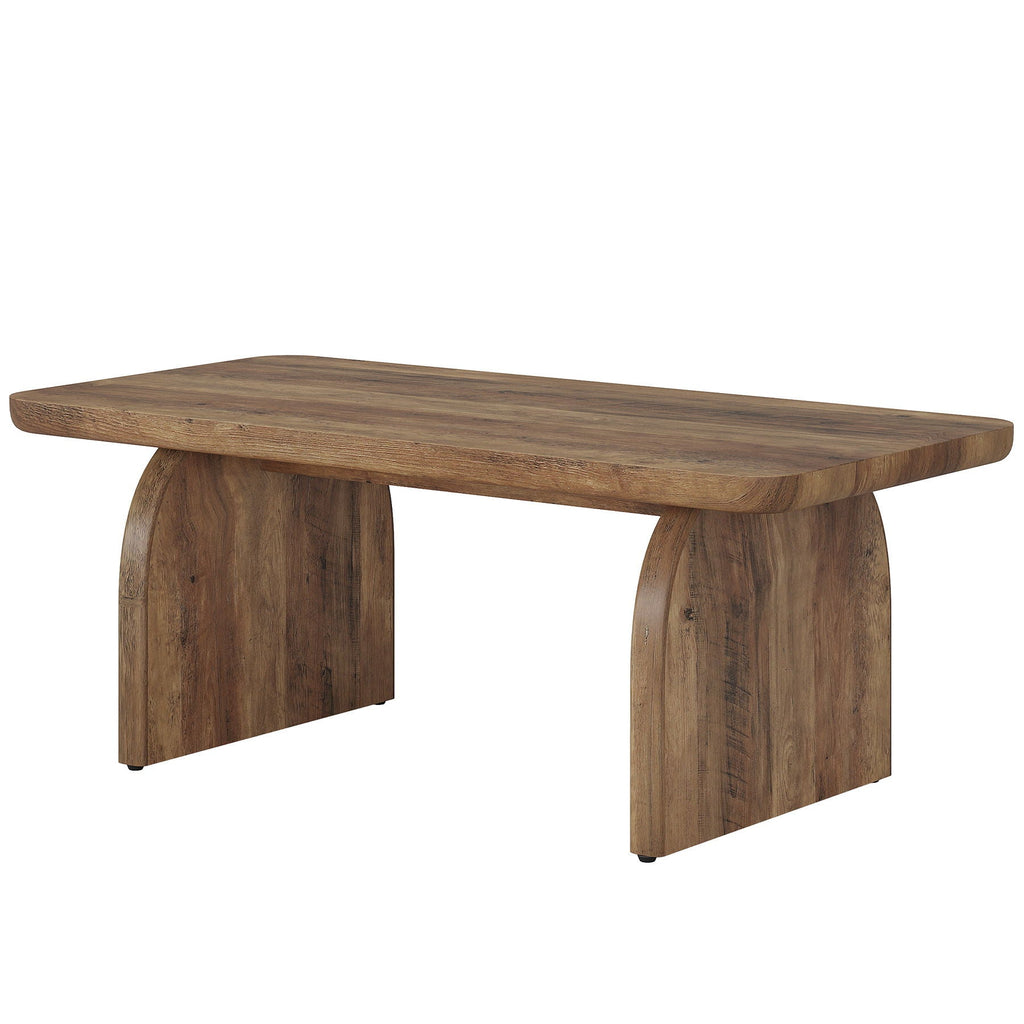 Rectangle Coffee Table With H-Base & Rounded Corners - Brown