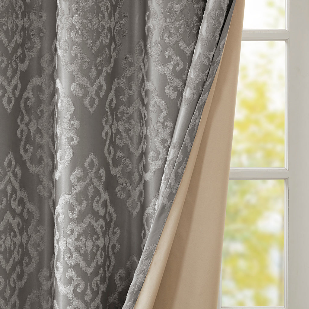Knitted Jacquard Damask Total Blackout Grommet Curtain Panel