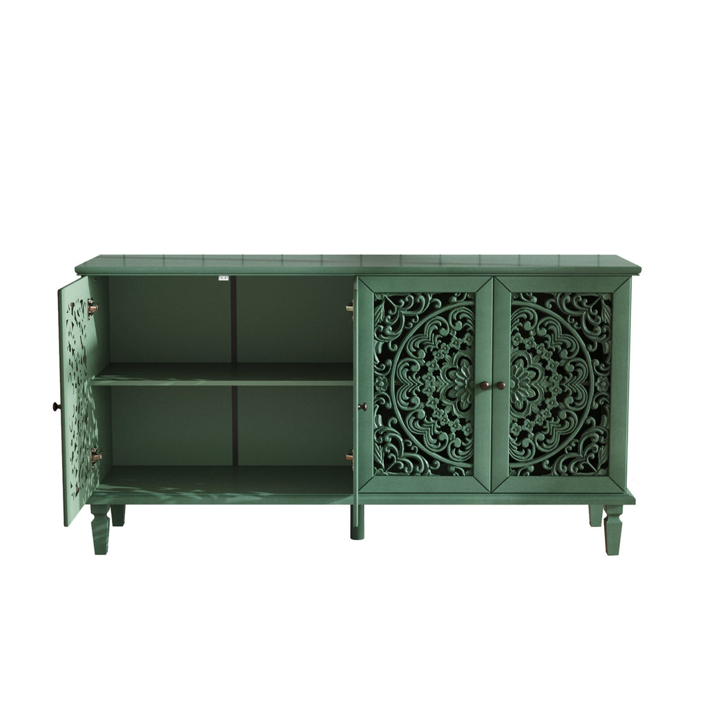 60' Antique Buffet Cabinet with Floral Carvings