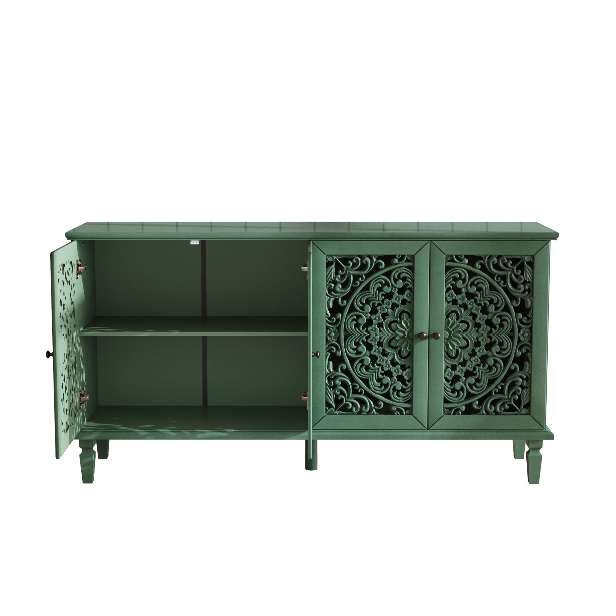 60' Antique Buffet Cabinet with Floral Carvings